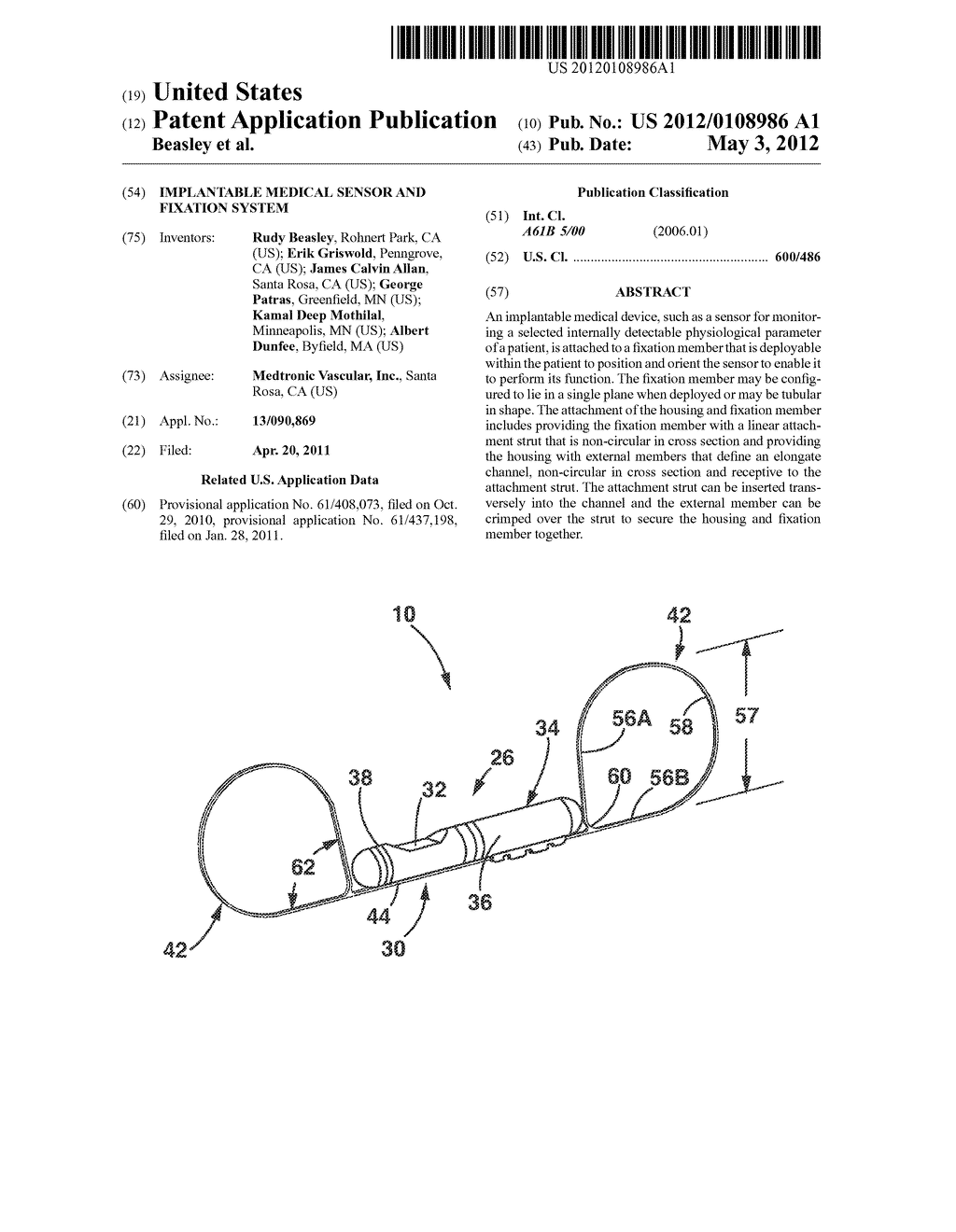 Implantable Medical Sensor and Fixation System - diagram, schematic, and image 01