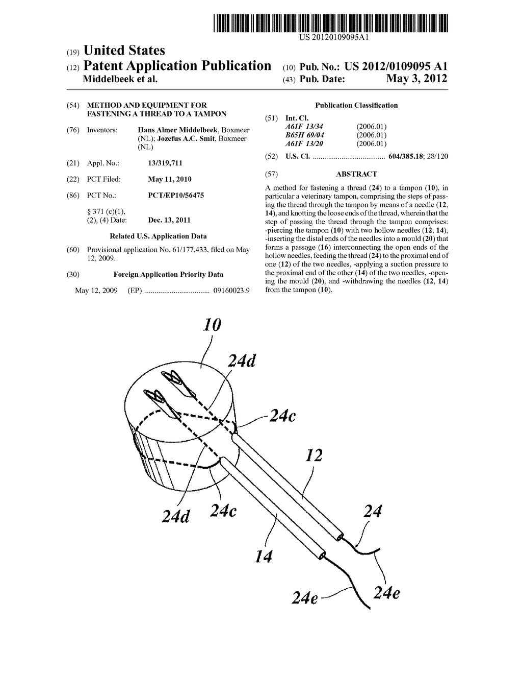 METHOD AND EQUIPMENT FOR FASTENING A THREAD TO A TAMPON - diagram, schematic, and image 01