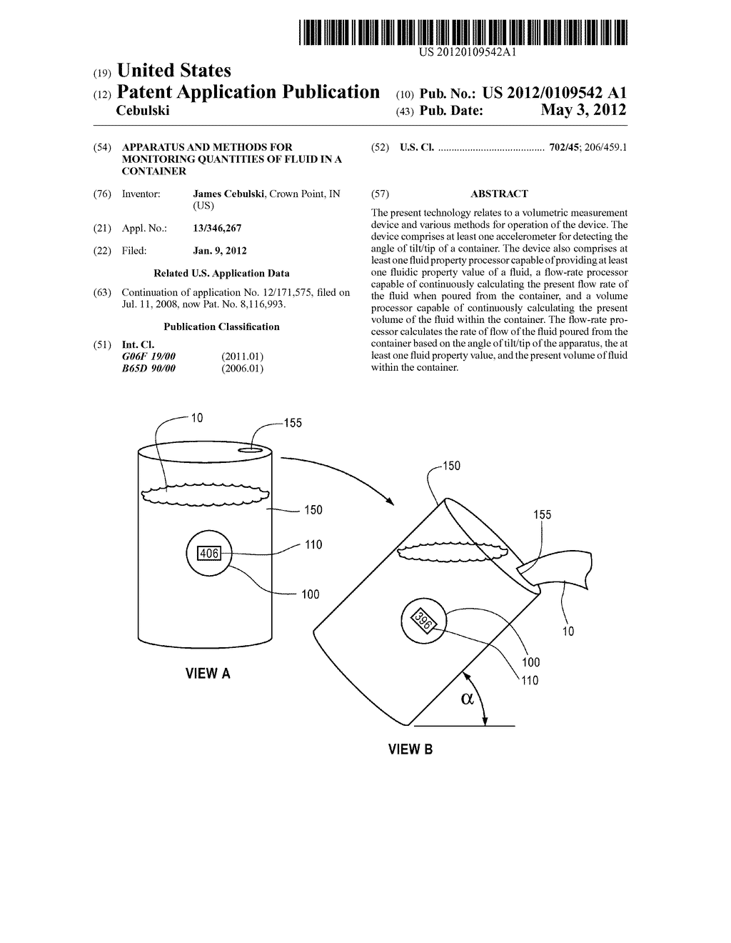 APPARATUS AND METHODS FOR MONITORING QUANTITIES OF FLUID IN A CONTAINER - diagram, schematic, and image 01