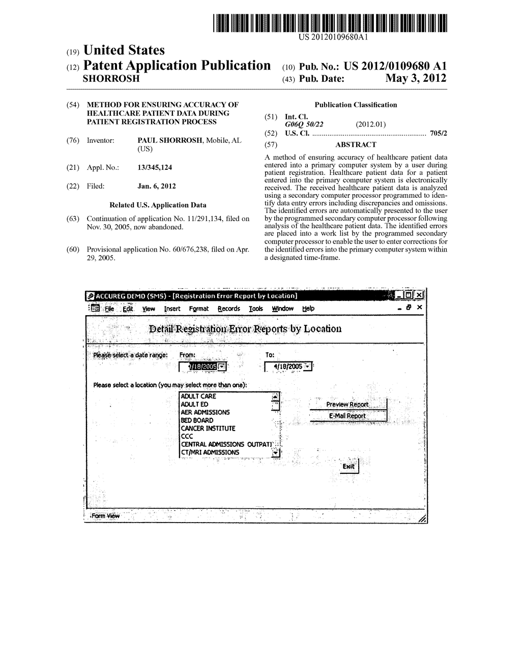 METHOD FOR ENSURING ACCURACY OF HEALTHCARE PATIENT DATA DURING PATIENT     REGISTRATION PROCESS - diagram, schematic, and image 01