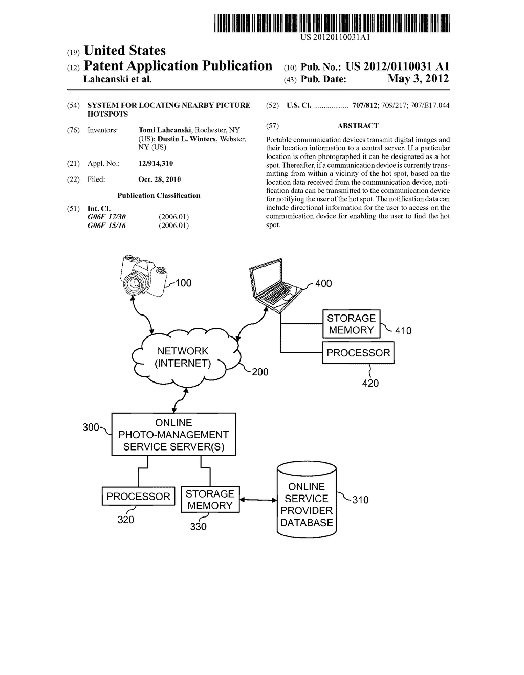 SYSTEM FOR LOCATING NEARBY PICTURE HOTSPOTS - diagram, schematic, and image 01