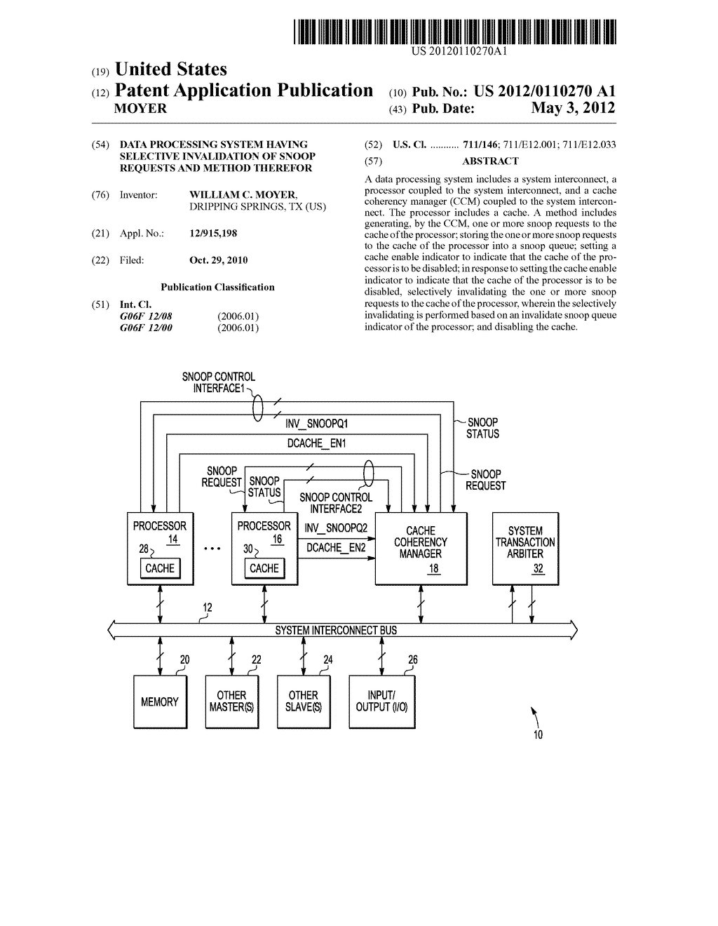 DATA PROCESSING SYSTEM HAVING SELECTIVE INVALIDATION OF SNOOP REQUESTS AND     METHOD THEREFOR - diagram, schematic, and image 01