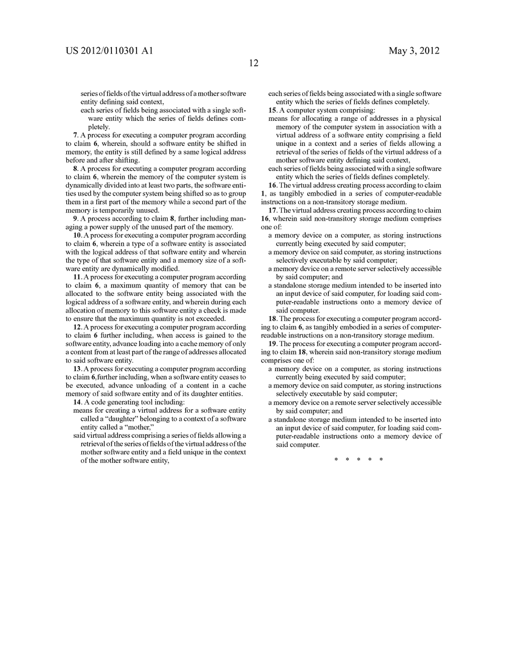 METHOD OF CREATING A VIRTUAL ADDRESS FOR A DAUGHTER SOFTWARE ENTITY     RELATED TO THE CONTEXT OF A MOTHER SOFTWARE ENTITY - diagram, schematic, and image 18