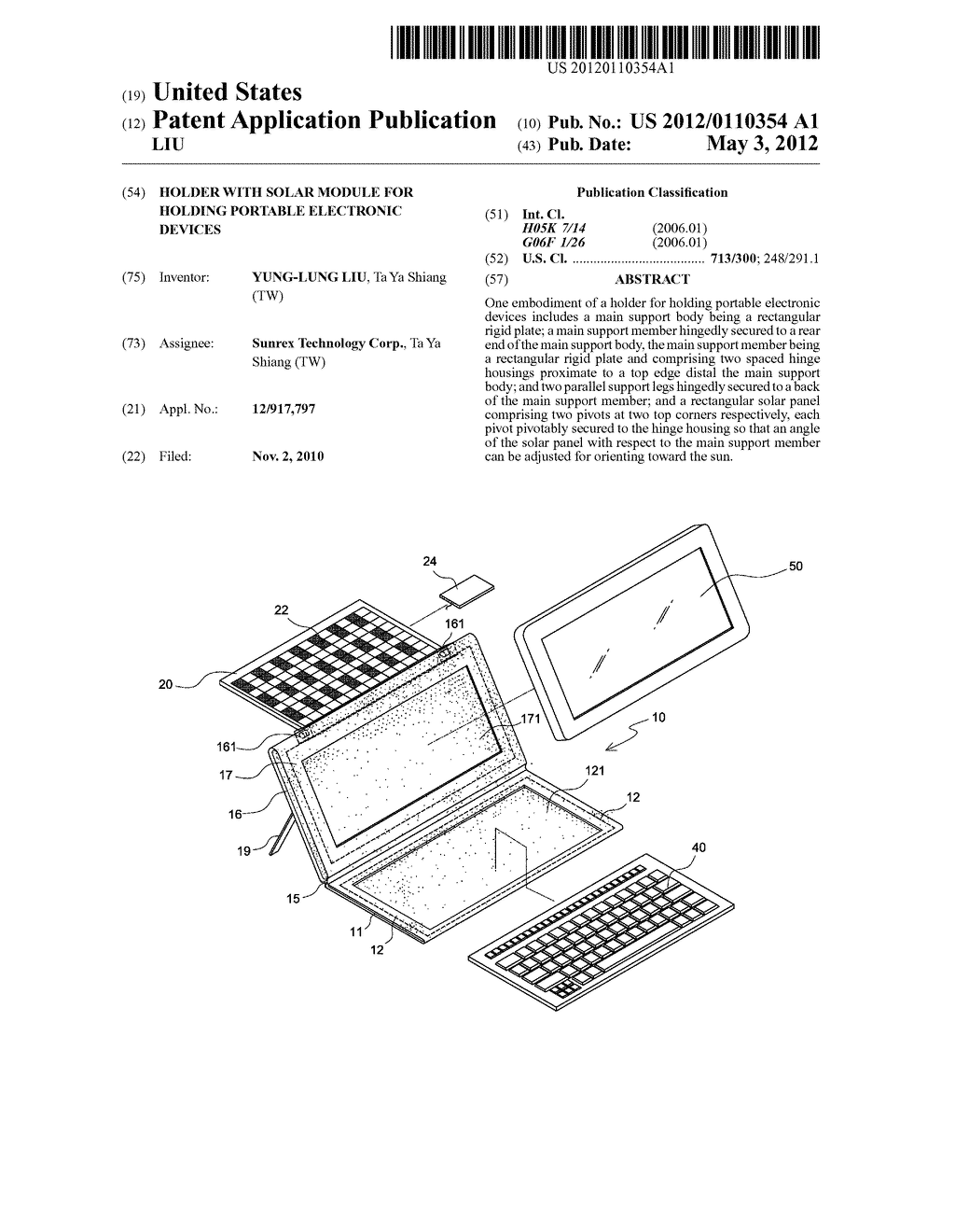 HOLDER WITH SOLAR MODULE FOR HOLDING PORTABLE ELECTRONIC DEVICES - diagram, schematic, and image 01