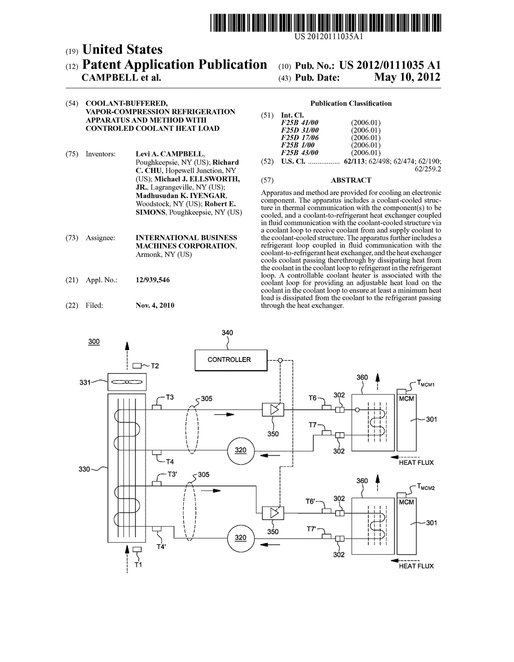 COOLANT-BUFFERED, VAPOR-COMPRESSION REFRIGERATION APPARATUS AND METHOD     WITH CONTROLED COOLANT HEAT LOAD - diagram, schematic, and image 01