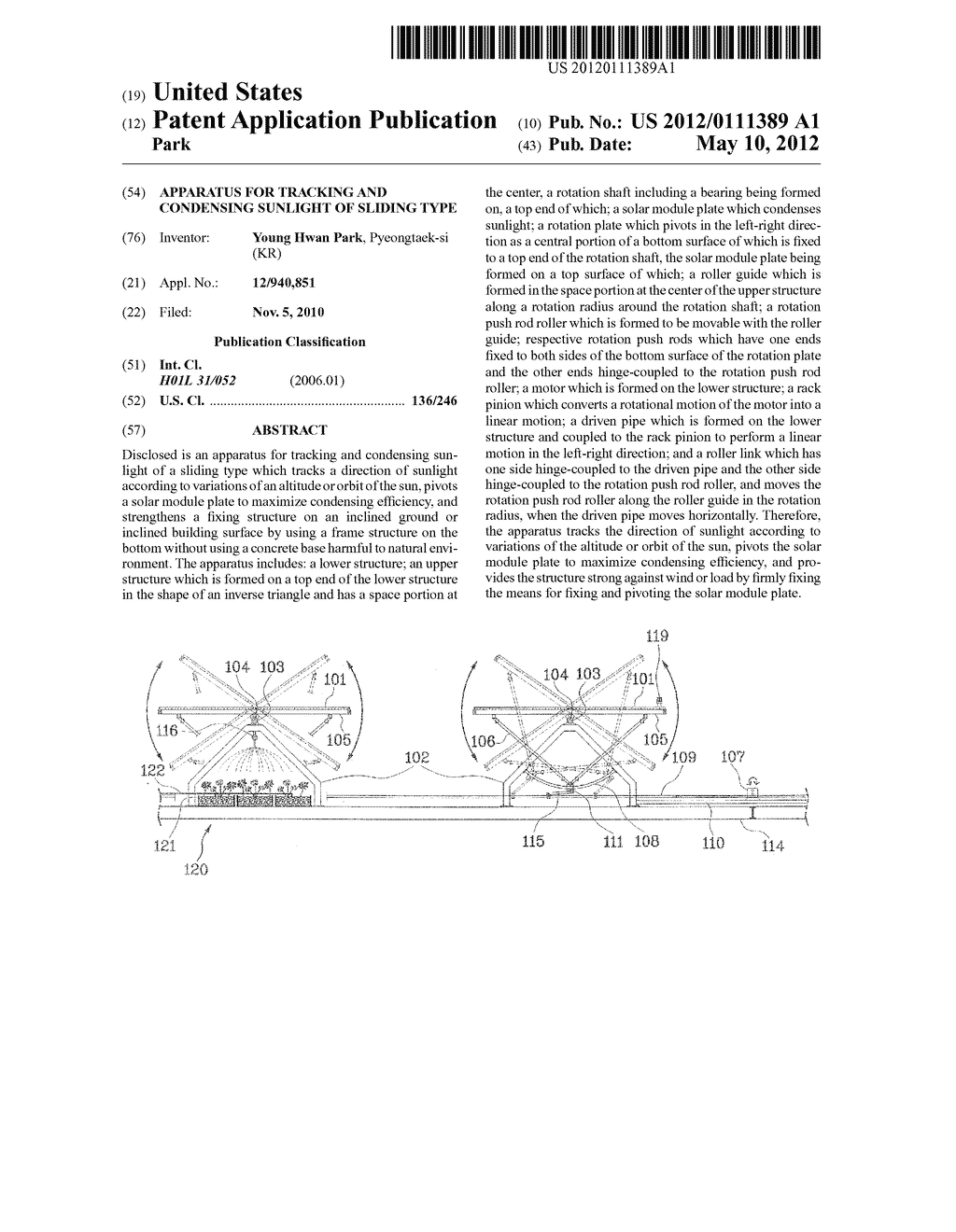 APPARATUS FOR TRACKING AND CONDENSING SUNLIGHT OF SLIDING TYPE - diagram, schematic, and image 01