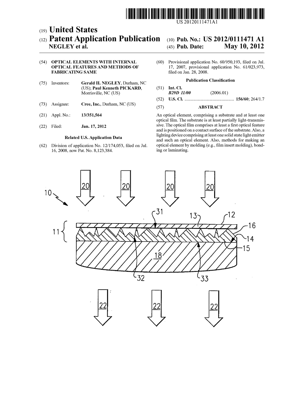 OPTICAL ELEMENTS WITH INTERNAL OPTICAL FEATURES AND METHODS OF FABRICATING     SAME - diagram, schematic, and image 01