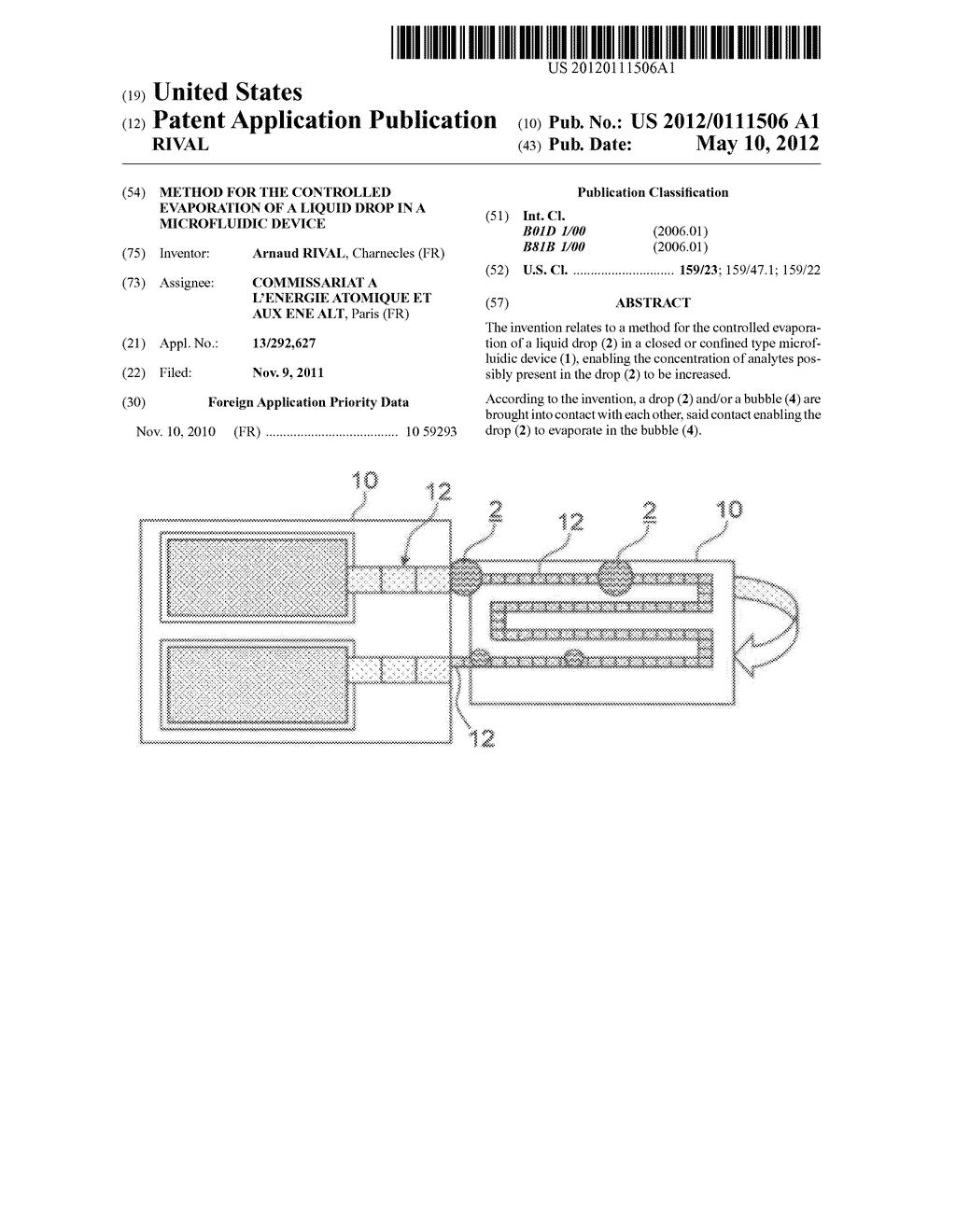 METHOD FOR THE CONTROLLED EVAPORATION OF A LIQUID DROP IN A MICROFLUIDIC     DEVICE - diagram, schematic, and image 01