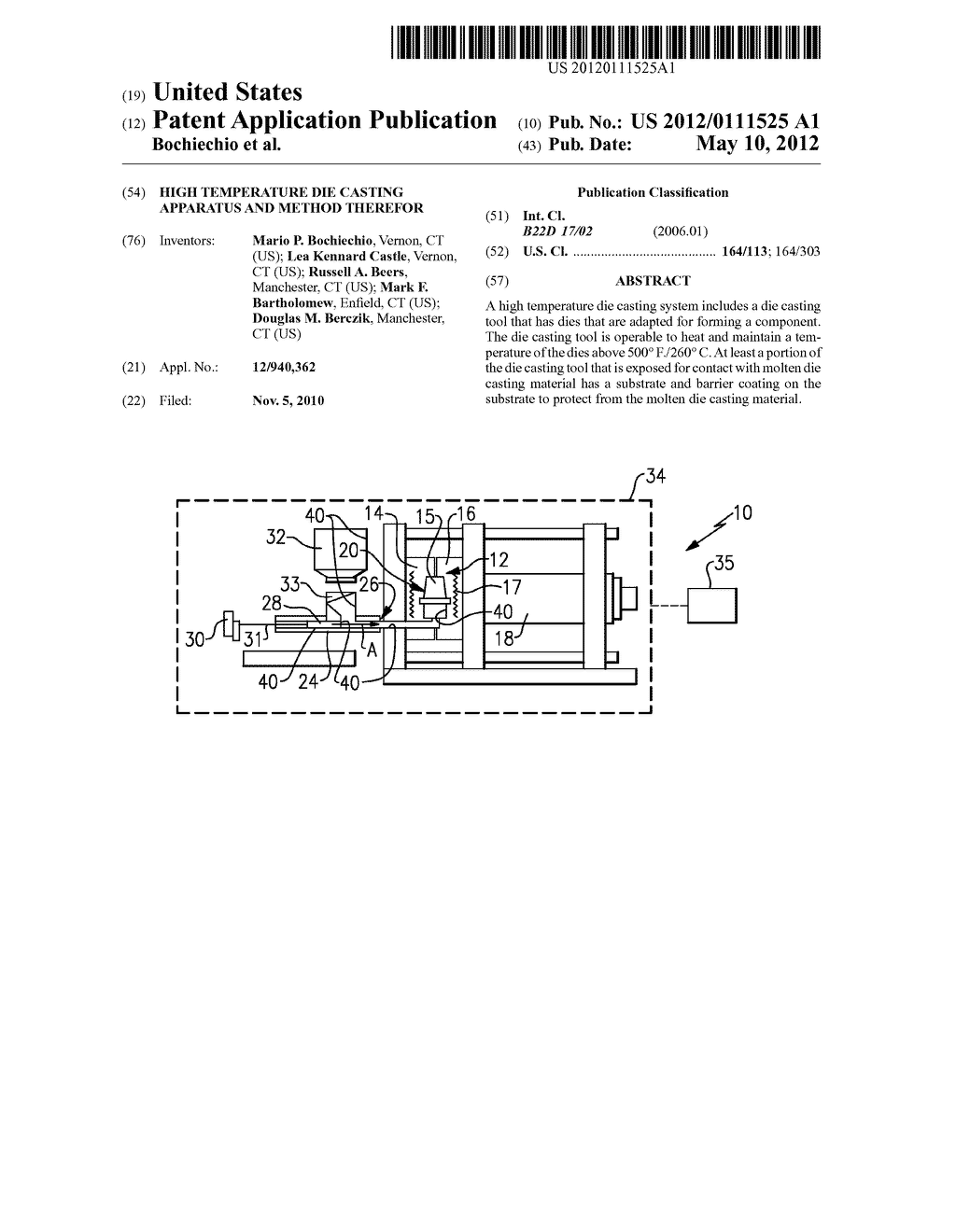 HIGH TEMPERATURE DIE CASTING APPARATUS AND METHOD THEREFOR - diagram, schematic, and image 01