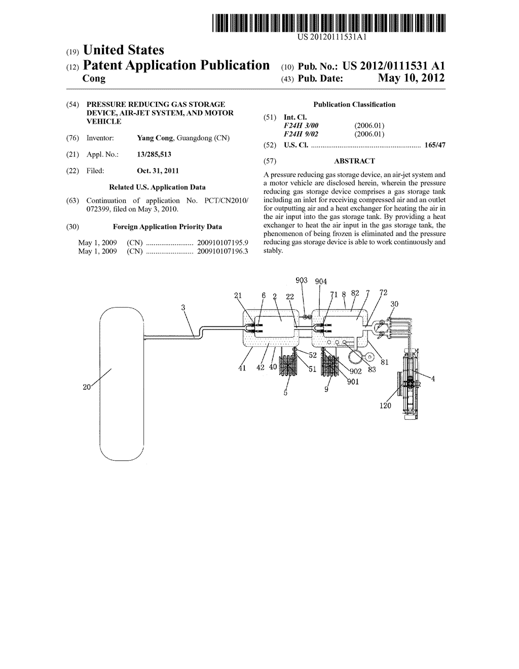 Pressure Reducing Gas Storage Device, Air-Jet System, And Motor Vehicle - diagram, schematic, and image 01