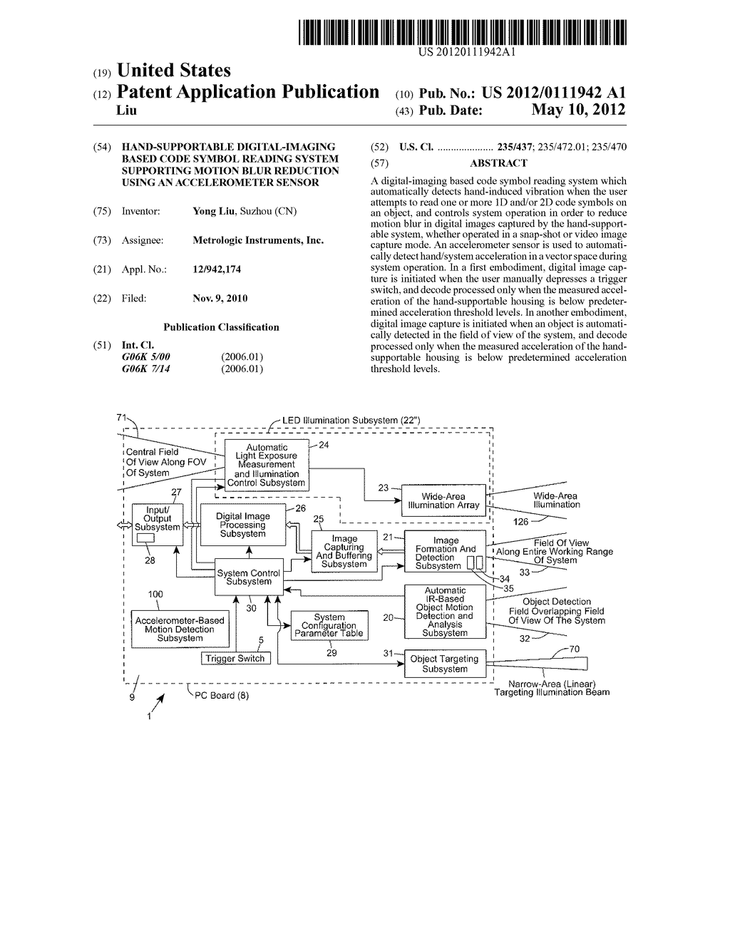 HAND-SUPPORTABLE DIGITAL-IMAGING BASED CODE SYMBOL READING SYSTEM     SUPPORTING MOTION BLUR REDUCTION USING AN ACCELEROMETER SENSOR - diagram, schematic, and image 01