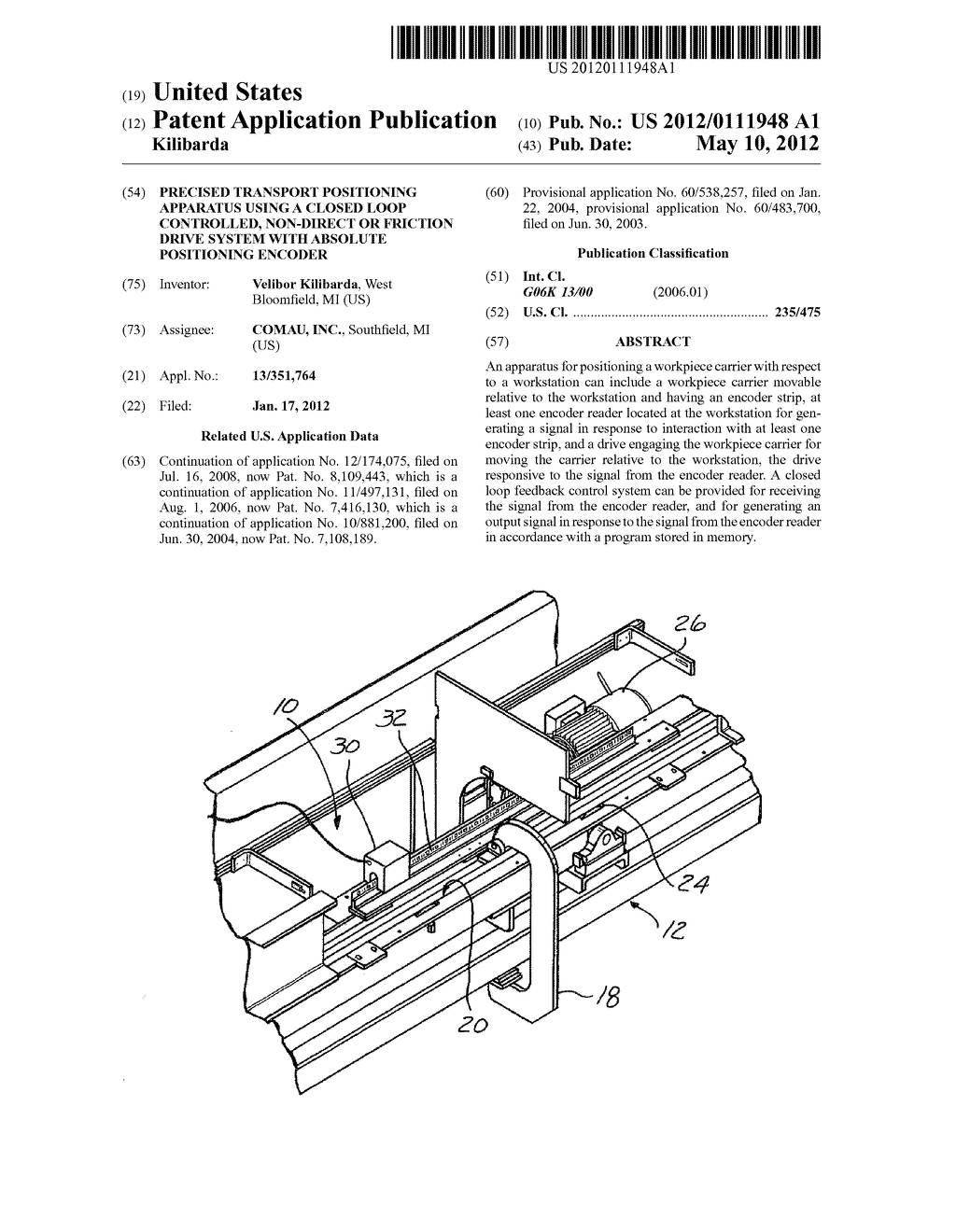 PRECISED TRANSPORT POSITIONING APPARATUS USING A CLOSED LOOP CONTROLLED,     NON-DIRECT OR FRICTION DRIVE SYSTEM WITH ABSOLUTE POSITIONING ENCODER - diagram, schematic, and image 01