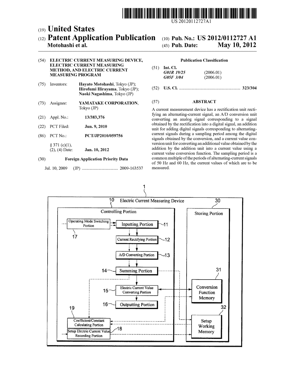 ELECTRIC CURRENT MEASURING DEVICE, ELECTRIC CURRENT MEASURING METHOD, AND     ELECTRIC CURRENT MEASURING PROGRAM - diagram, schematic, and image 01