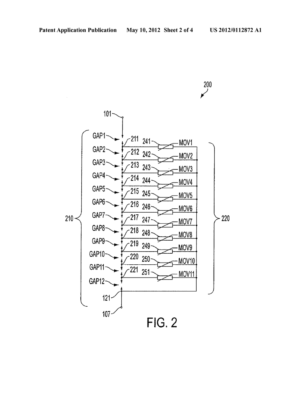 SURGE PROTECTION DEVICE USING METAL OXIDE VARISTORS (MOVs) AS THE ACTIVE     ENERGY CONTROL MULTIPLE GAP DISCHARGING CHAIN - diagram, schematic, and image 03