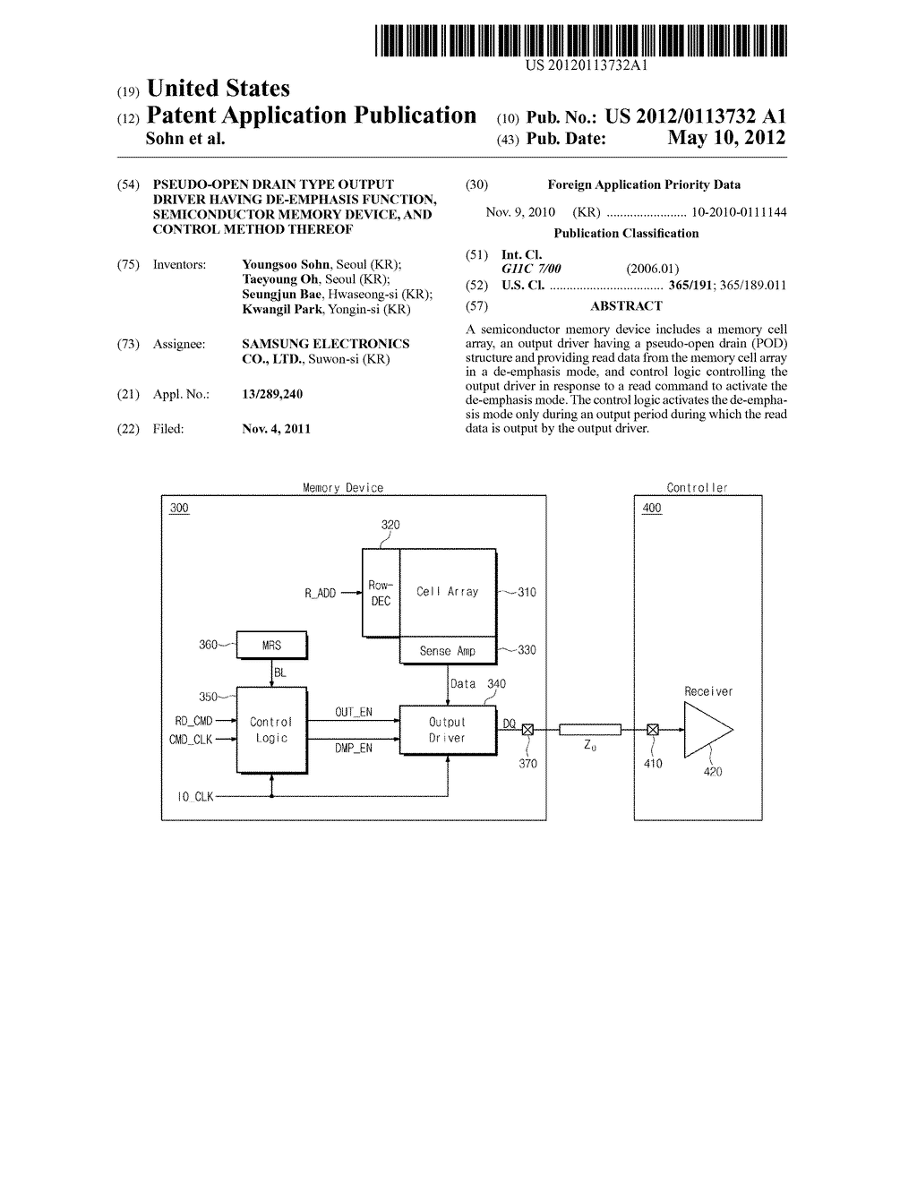 PSEUDO-OPEN DRAIN TYPE OUTPUT DRIVER HAVING DE-EMPHASIS FUNCTION,     SEMICONDUCTOR MEMORY DEVICE, AND CONTROL METHOD THEREOF - diagram, schematic, and image 01