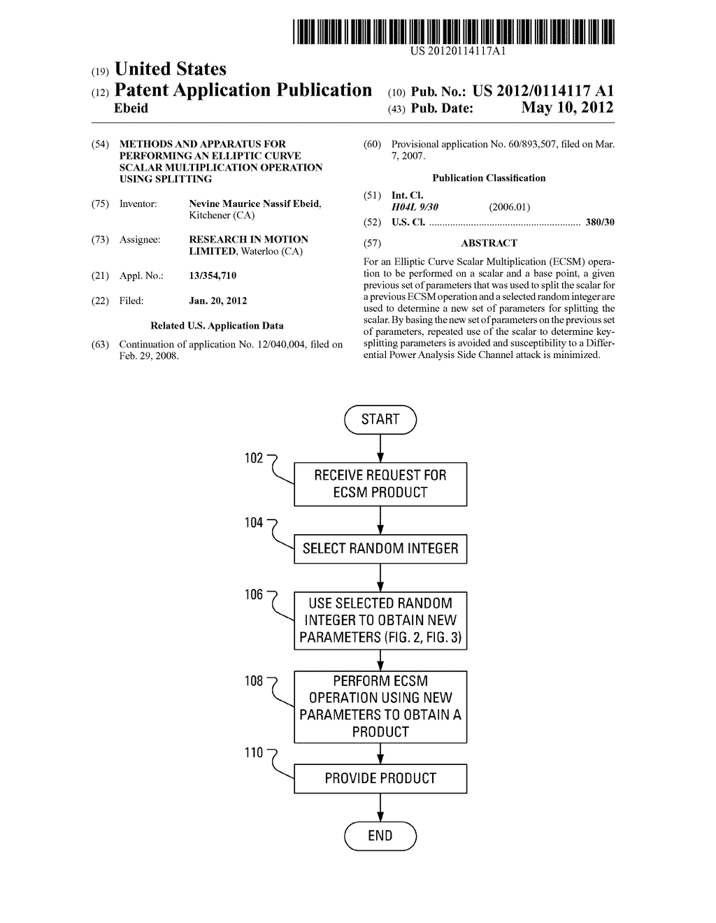 Methods And Apparatus For Performing An Elliptic Curve Scalar     Multiplication Operation Using Splitting - diagram, schematic, and image 01