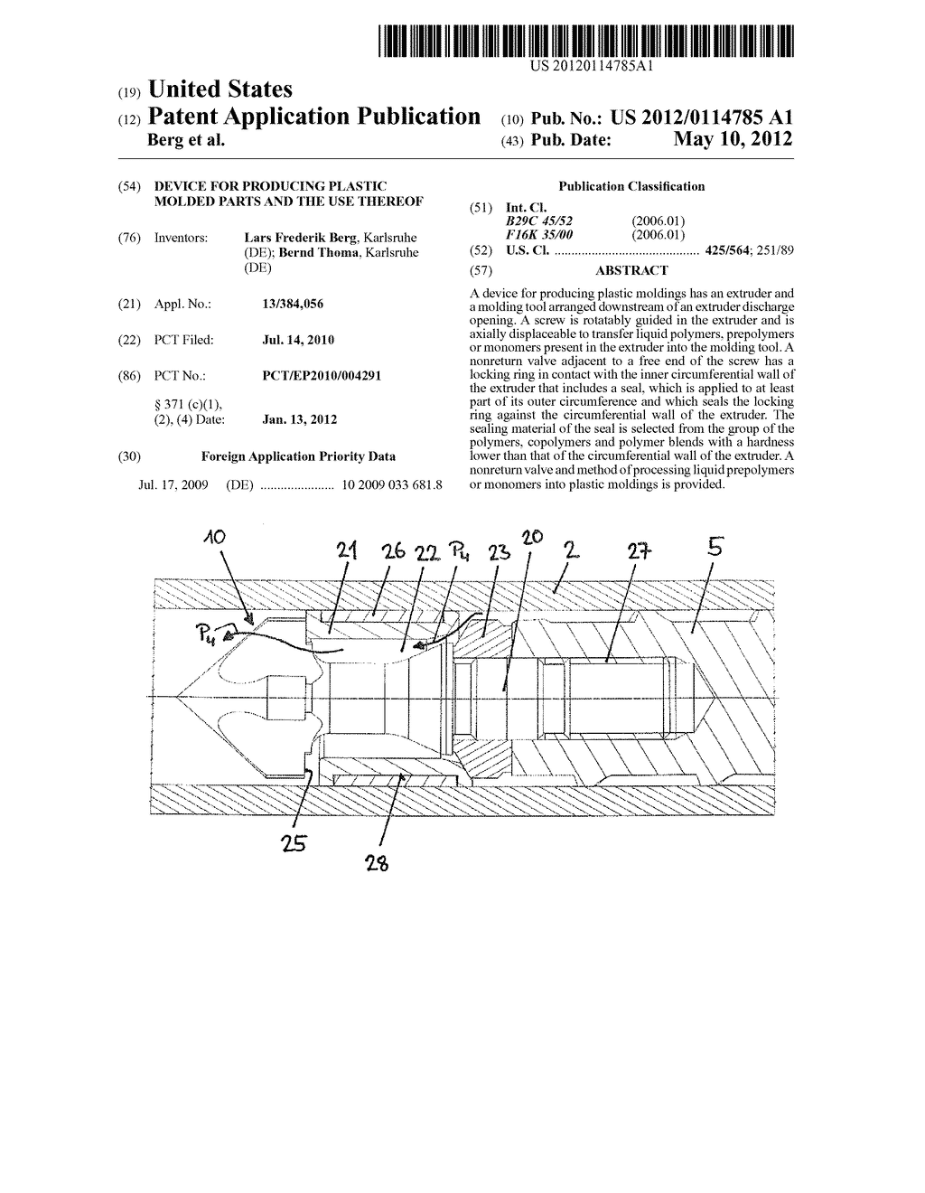 DEVICE FOR PRODUCING PLASTIC MOLDED PARTS AND THE USE THEREOF - diagram, schematic, and image 01