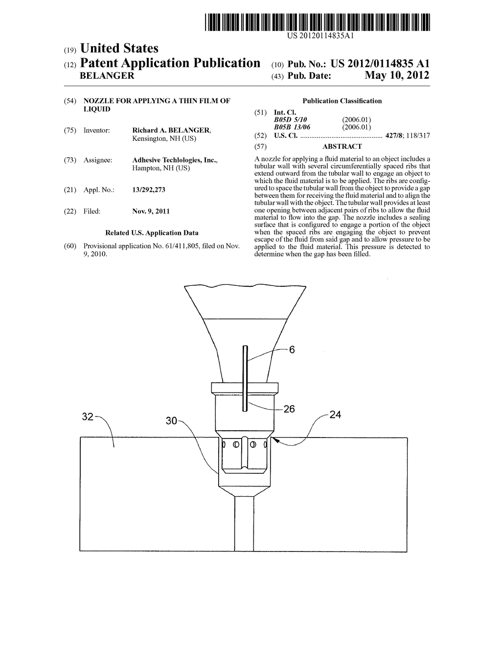 NOZZLE FOR APPLYING A THIN FILM OF LIQUID - diagram, schematic, and image 01