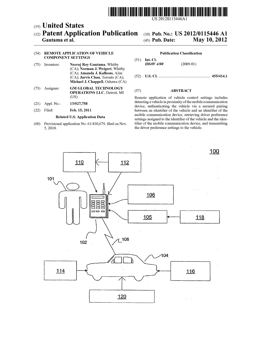 Remote Application of Vehicle Component Settings - diagram, schematic, and image 01