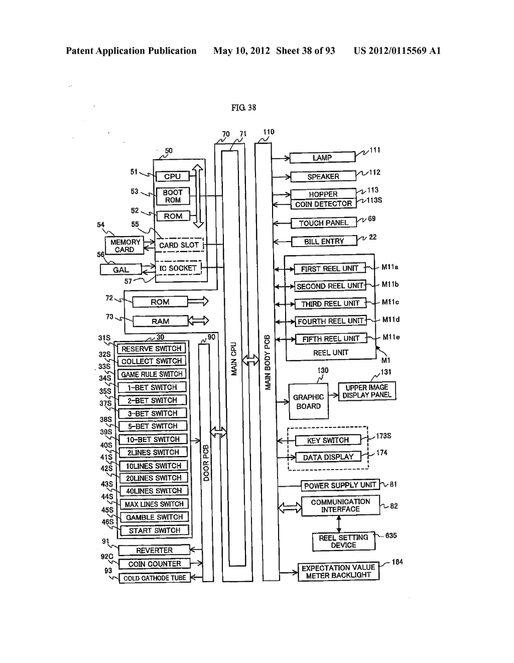 GAMING MACHINE CAPABLE OF BROADCASTING A STATUS OF A GAME BY A REEL ACTION - diagram, schematic, and image 39