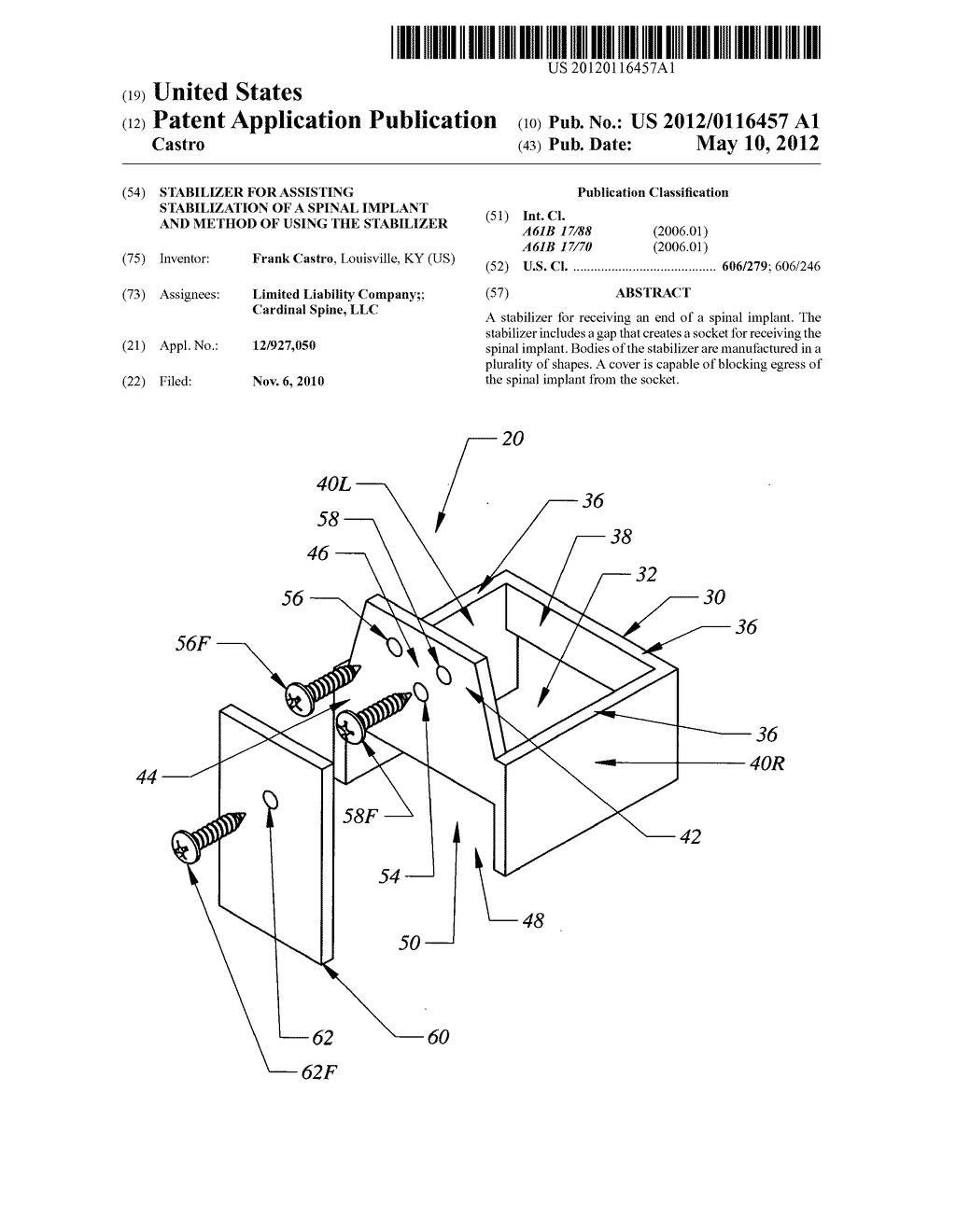 Stabilizer for assisting stabilization of a spinal implant and method of     using the stabilizer - diagram, schematic, and image 01