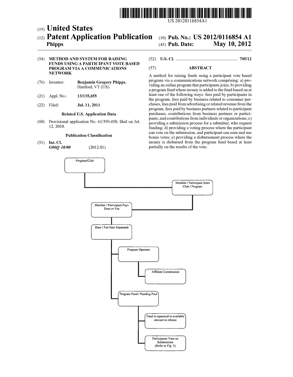 Method and system for raising funds using a participant vote based program     via a communications network - diagram, schematic, and image 01