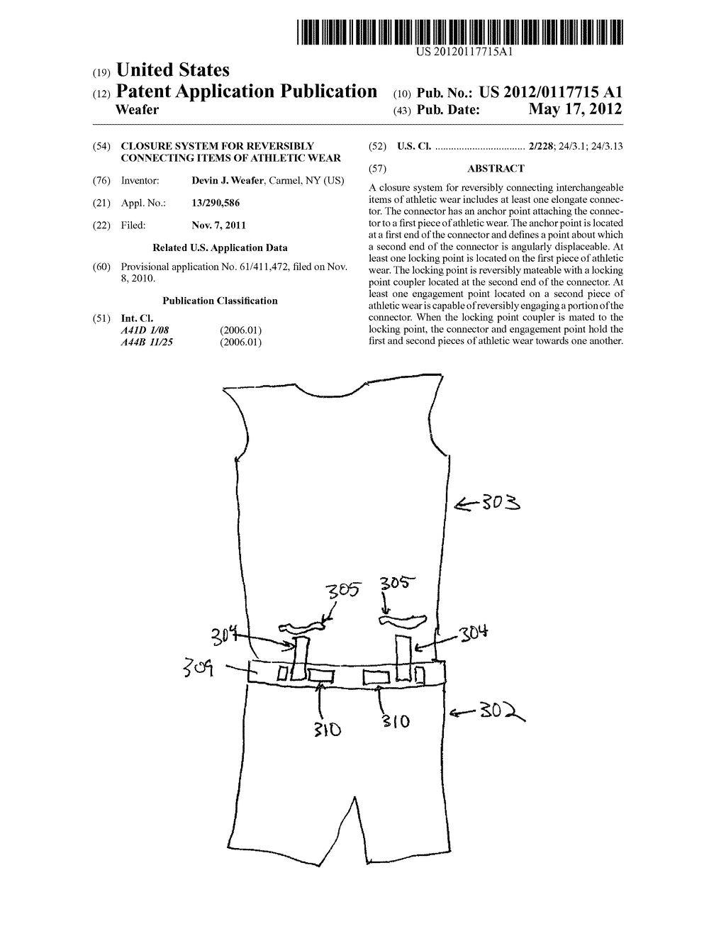 Closure System For Reversibly Connecting Items Of Athletic Wear - diagram, schematic, and image 01
