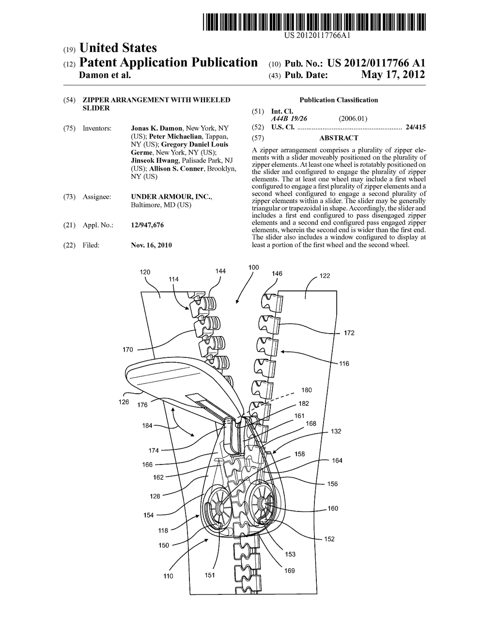 ZIPPER ARRANGEMENT WITH WHEELED SLIDER - diagram, schematic, and image 01