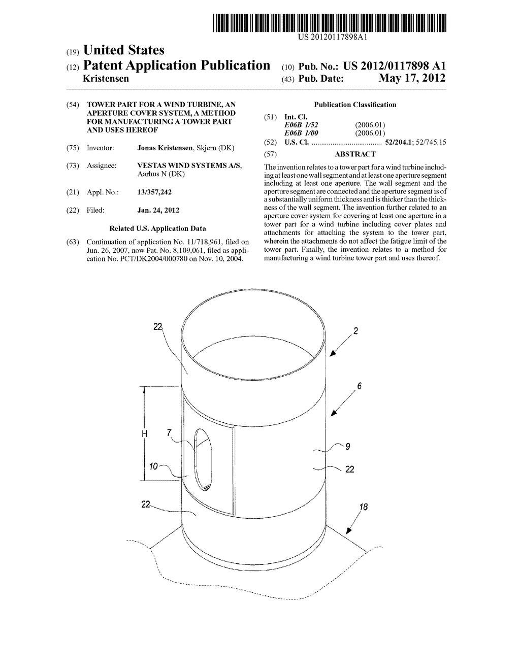 TOWER PART FOR A WIND TURBINE, AN APERTURE COVER SYSTEM, A METHOD FOR     MANUFACTURING A TOWER PART AND USES HEREOF - diagram, schematic, and image 01