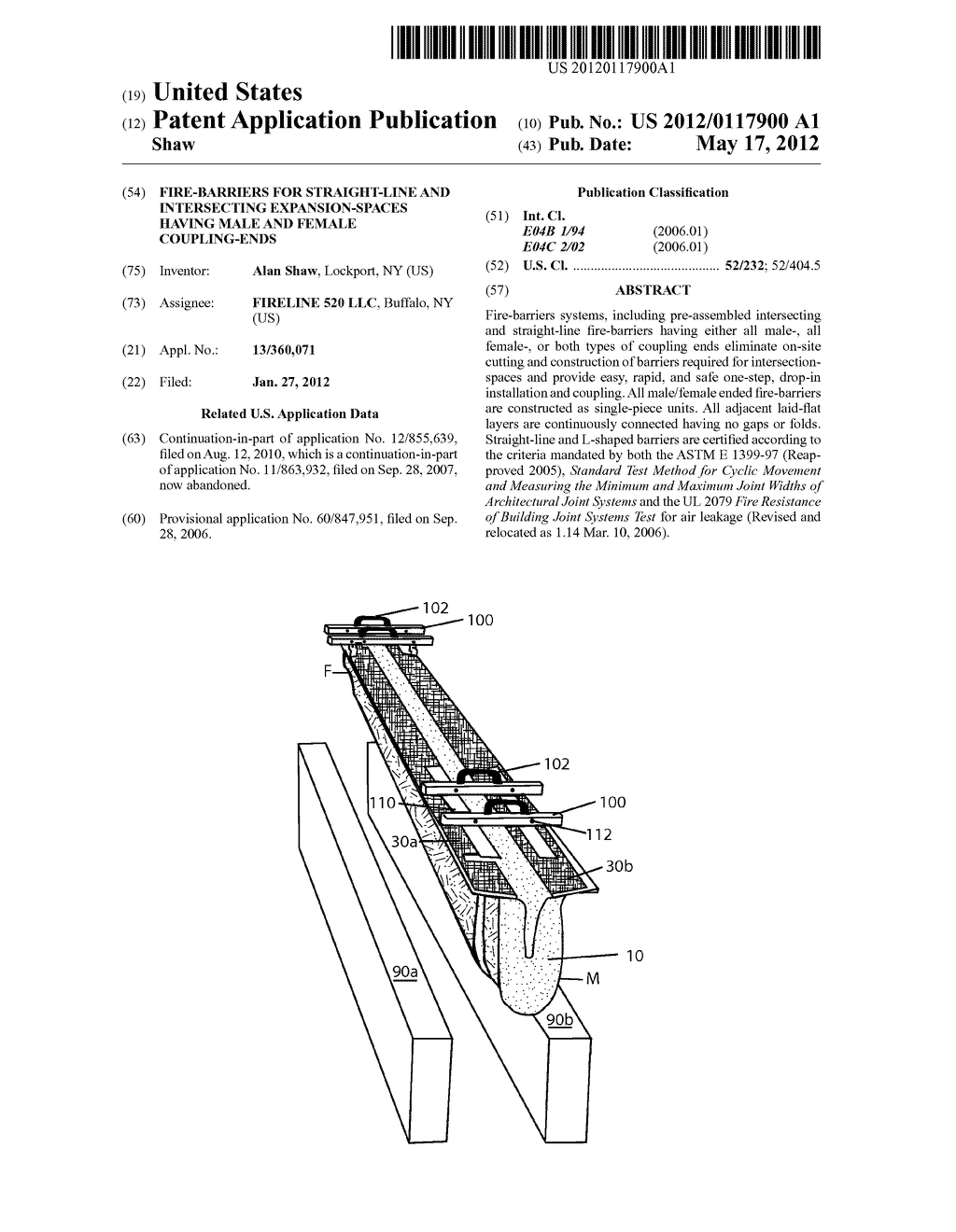 FIRE-BARRIERS FOR STRAIGHT-LINE AND INTERSECTING EXPANSION-SPACES HAVING     MALE AND FEMALE COUPLING-ENDS - diagram, schematic, and image 01