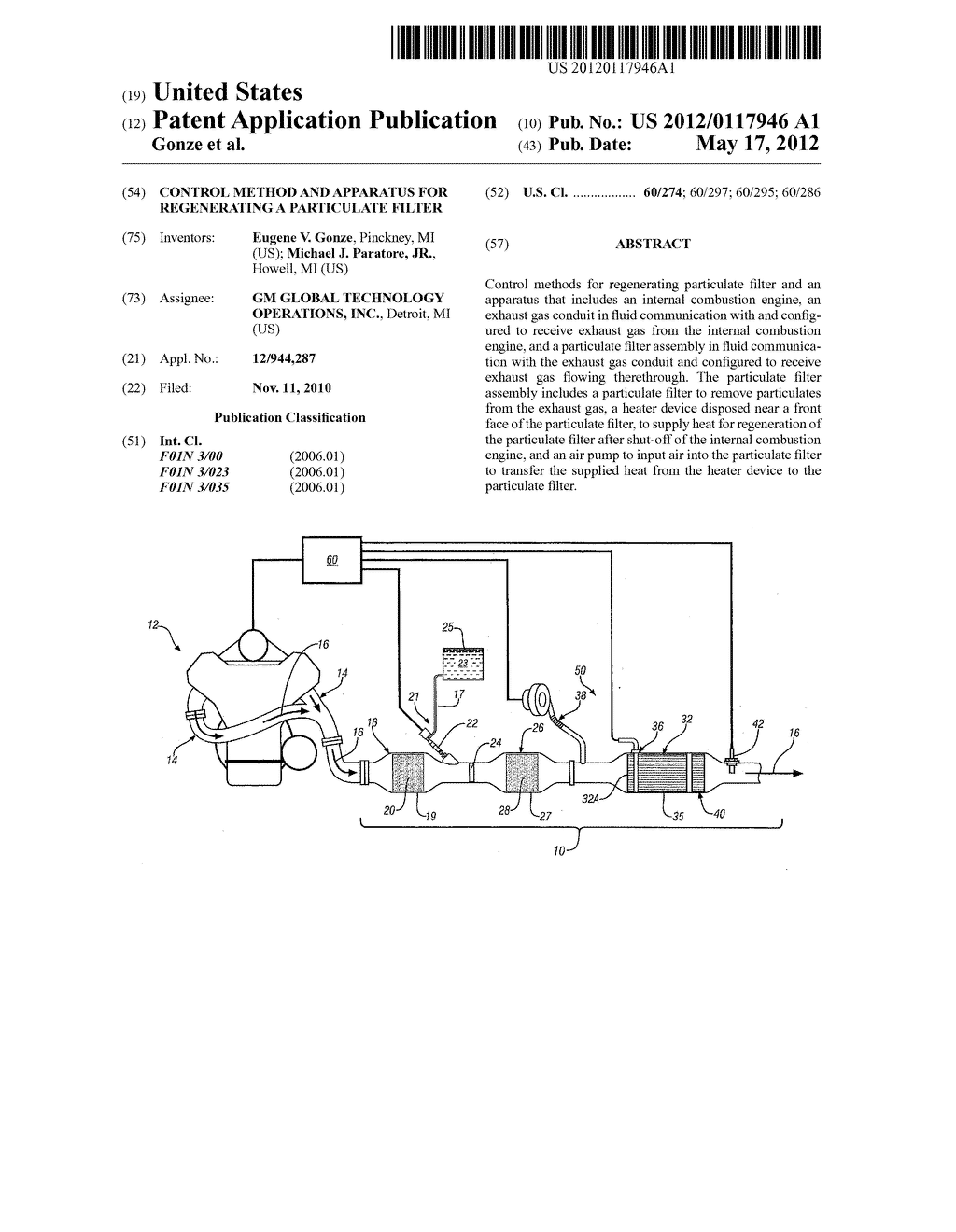 CONTROL METHOD AND APPARATUS FOR REGENERATING A PARTICULATE FILTER - diagram, schematic, and image 01