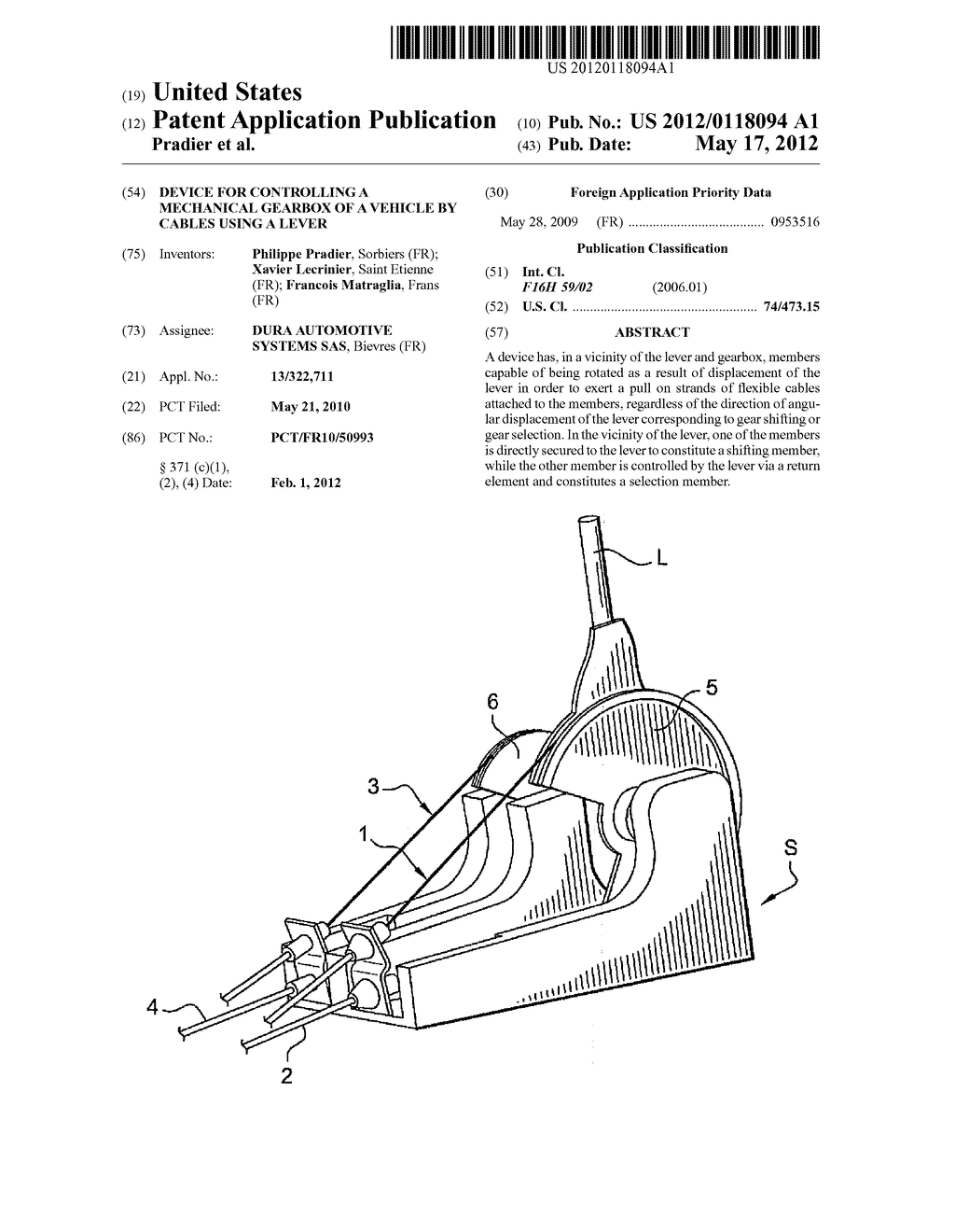 DEVICE FOR CONTROLLING A MECHANICAL GEARBOX OF A VEHICLE BY CABLES USING A     LEVER - diagram, schematic, and image 01