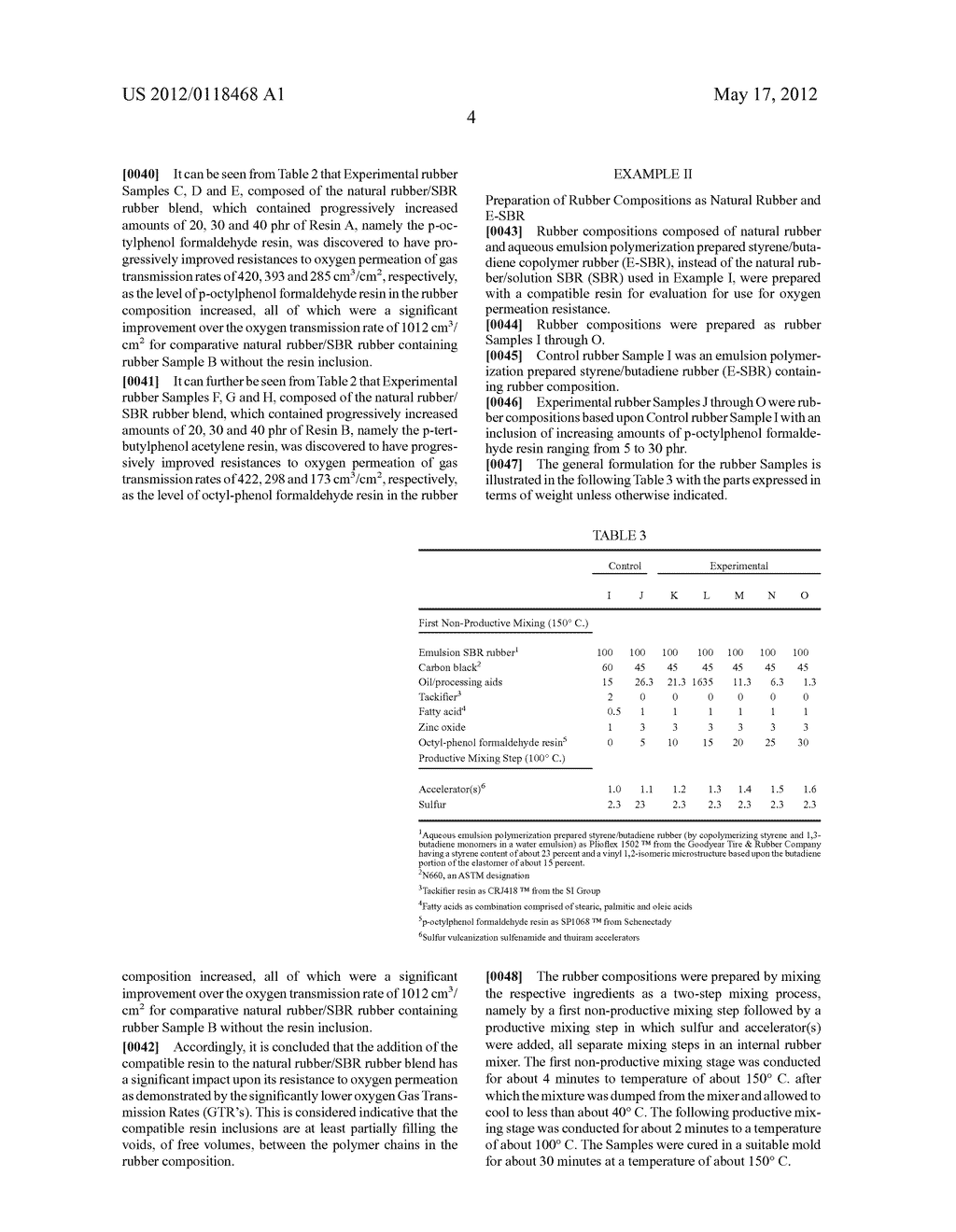 PNEUMATIC TIRE HAVING AN INNERLINER OF A RUBBER COMPOSITION COMPRISED OF     DIENE BASED ELASTOMER AND RESIN - diagram, schematic, and image 05