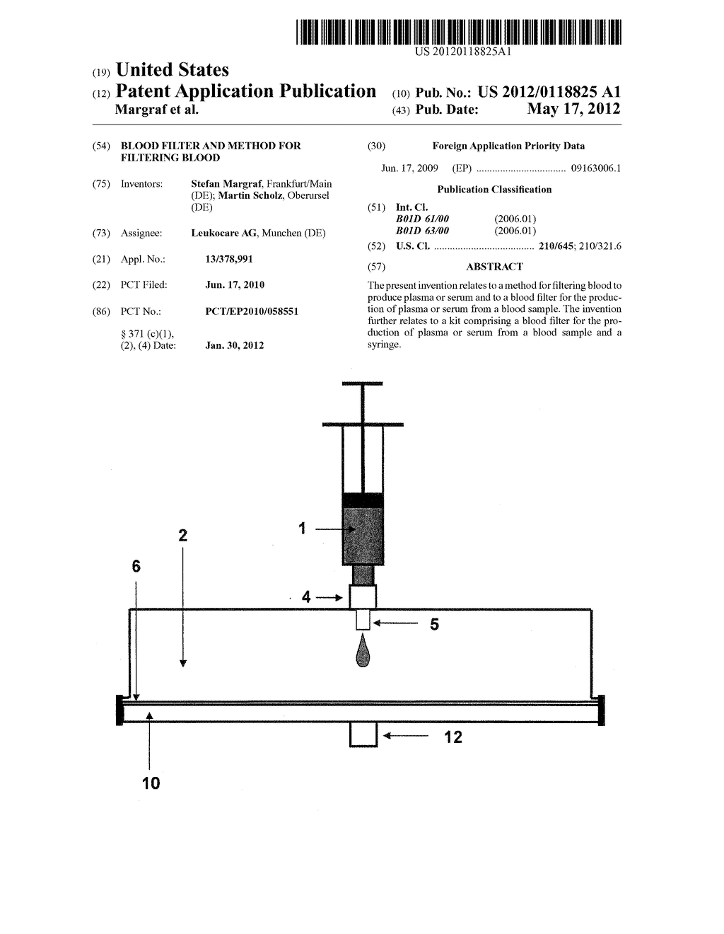 BLOOD FILTER AND METHOD FOR FILTERING BLOOD - diagram, schematic, and image 01