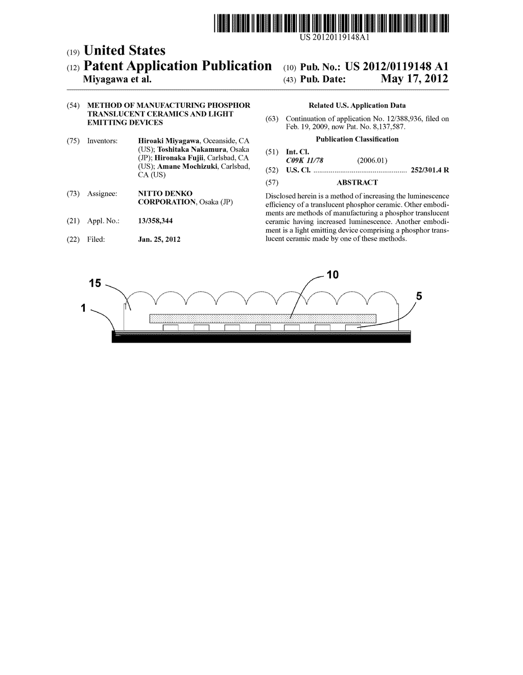 METHOD OF MANUFACTURING PHOSPHOR TRANSLUCENT CERAMICS AND LIGHT EMITTING     DEVICES - diagram, schematic, and image 01