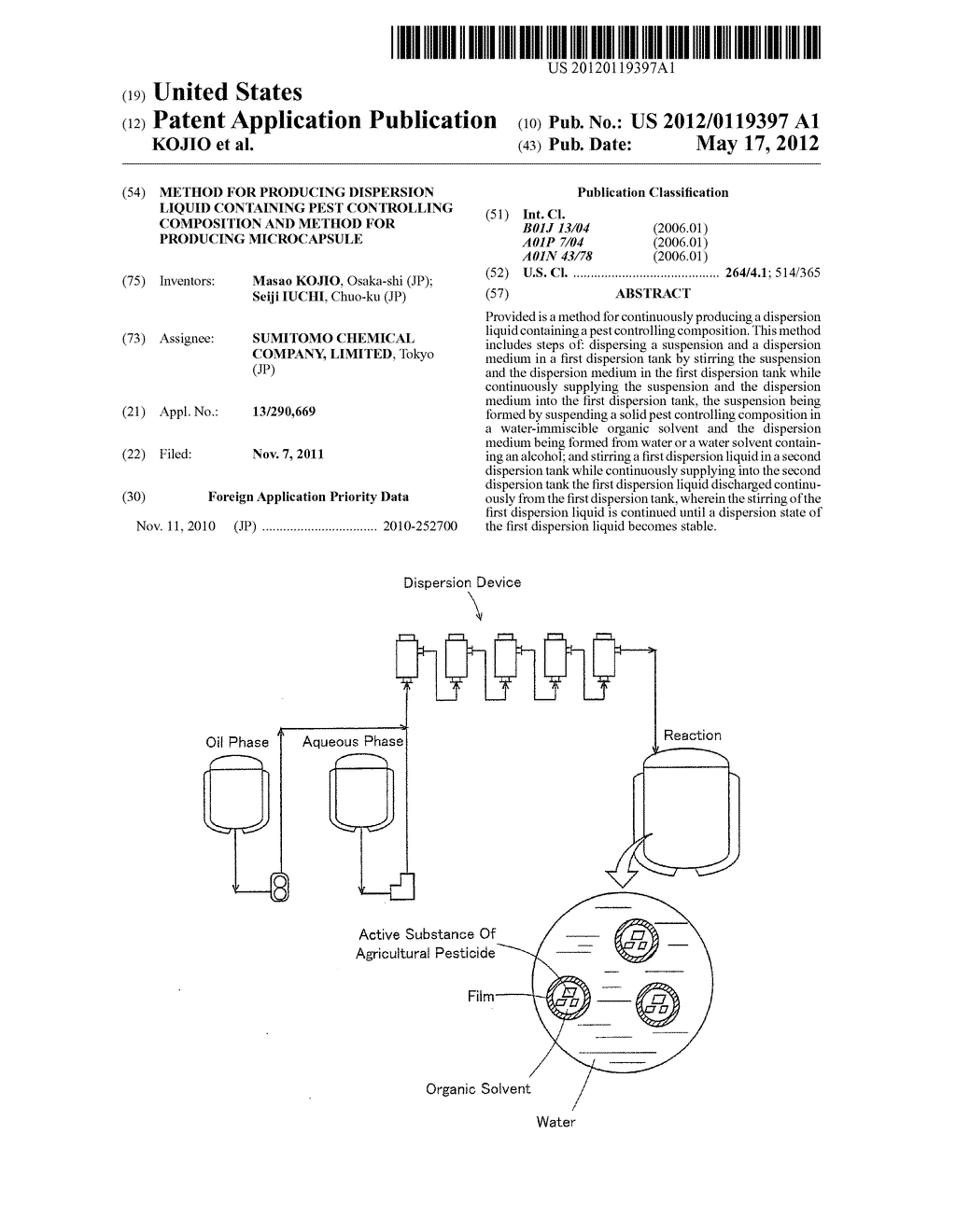 METHOD FOR PRODUCING DISPERSION LIQUID CONTAINING PEST CONTROLLING     COMPOSITION AND METHOD FOR PRODUCING MICROCAPSULE - diagram, schematic, and image 01