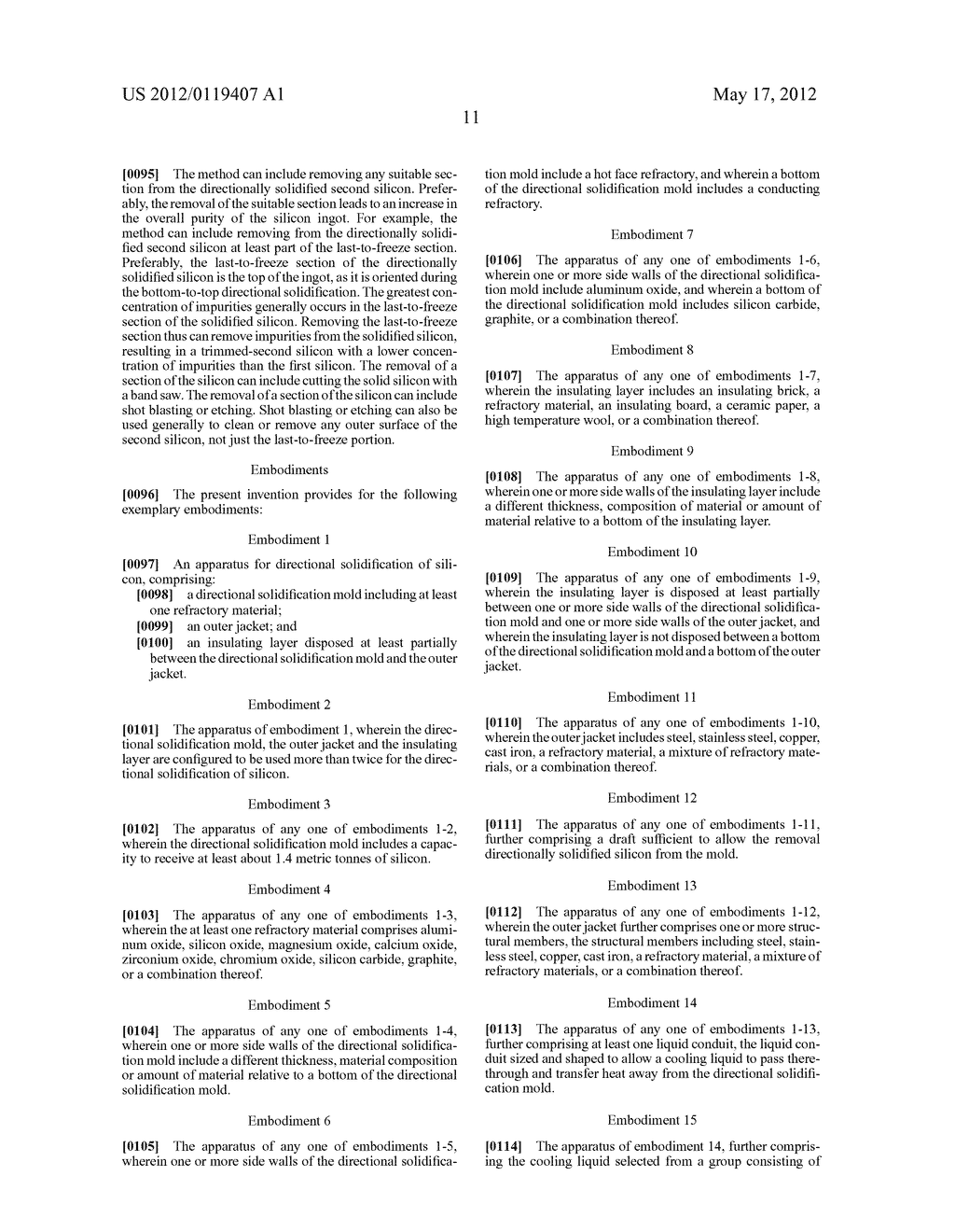 APPARATUS AND METHOD FOR DIRECTIONAL SOLIDIFICATION OF SILICON - diagram, schematic, and image 19