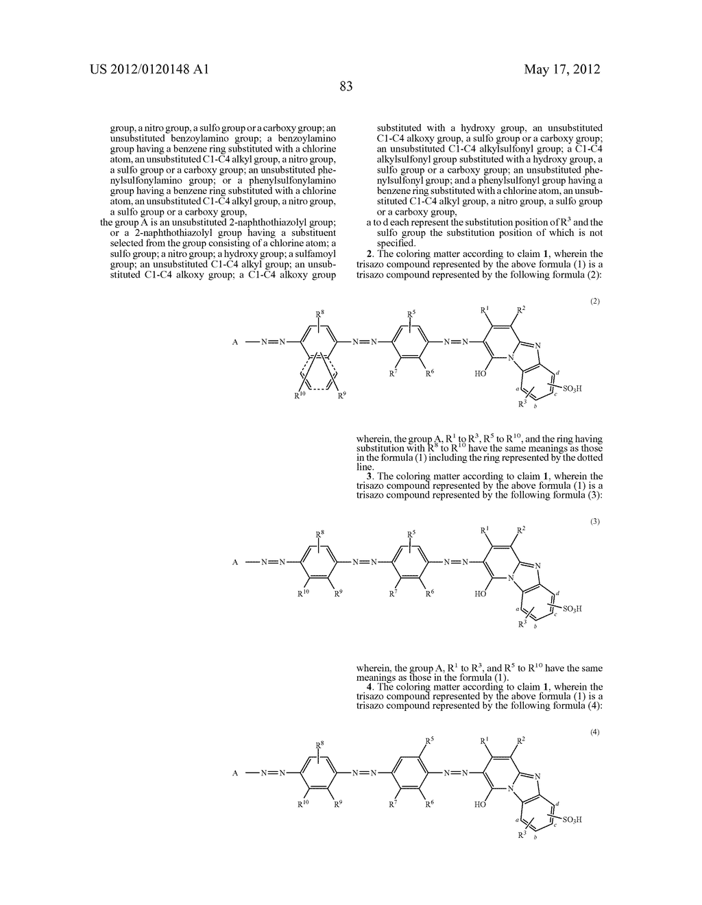 COLORING MATTER CONSISTING OF TRISAZO COMPOUND, INK COMPOSITIONS,     RECORDING METHOD, AND COLORED BODY - diagram, schematic, and image 84