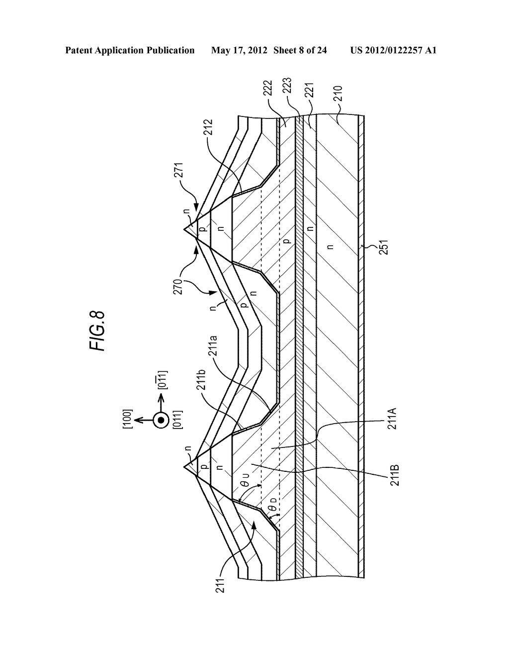 SEMICONDUCTOR LIGHT-EMITTING ELEMENT, FABRICATION METHOD THEREOF, CONVEX     PART FORMED ON BACKING, AND CONVEX PART FORMATION METHOD FOR BACKING - diagram, schematic, and image 09