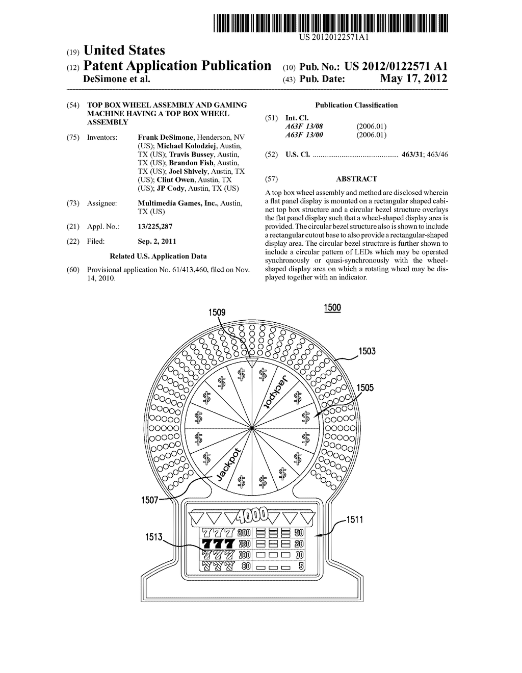 TOP BOX WHEEL ASSEMBLY AND GAMING MACHINE HAVING A TOP BOX WHEEL ASSEMBLY - diagram, schematic, and image 01