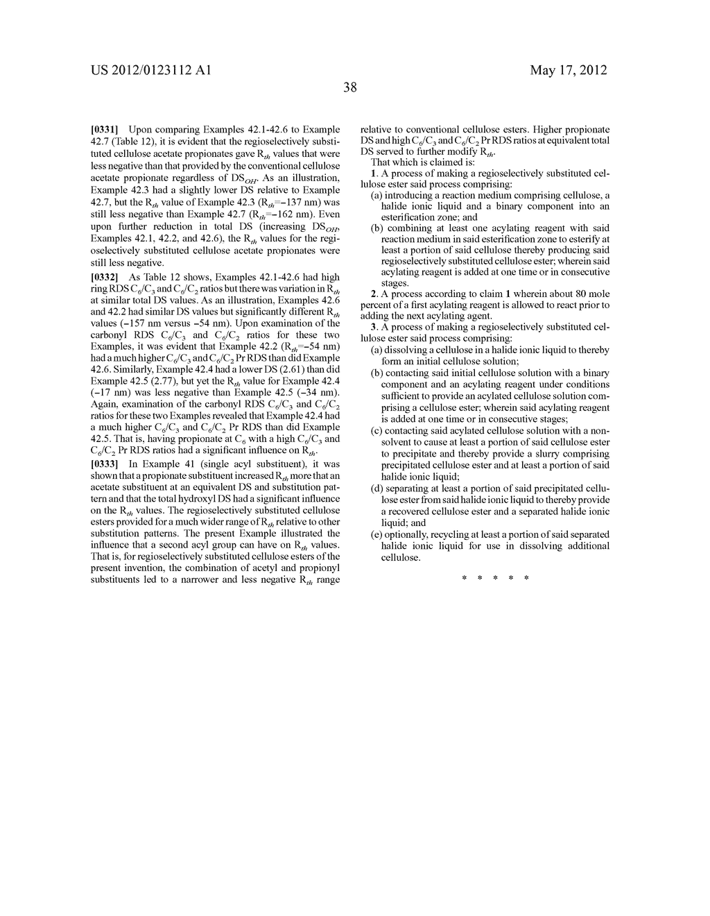 REGIOSELECTIVELY SUBSTITUTED CELLULOSE ESTERS PRODUCED IN A HALOGENATED     IONIC LIQUID PROCESS AND PRODUCTS PRODUCED THEREFROM - diagram, schematic, and image 78