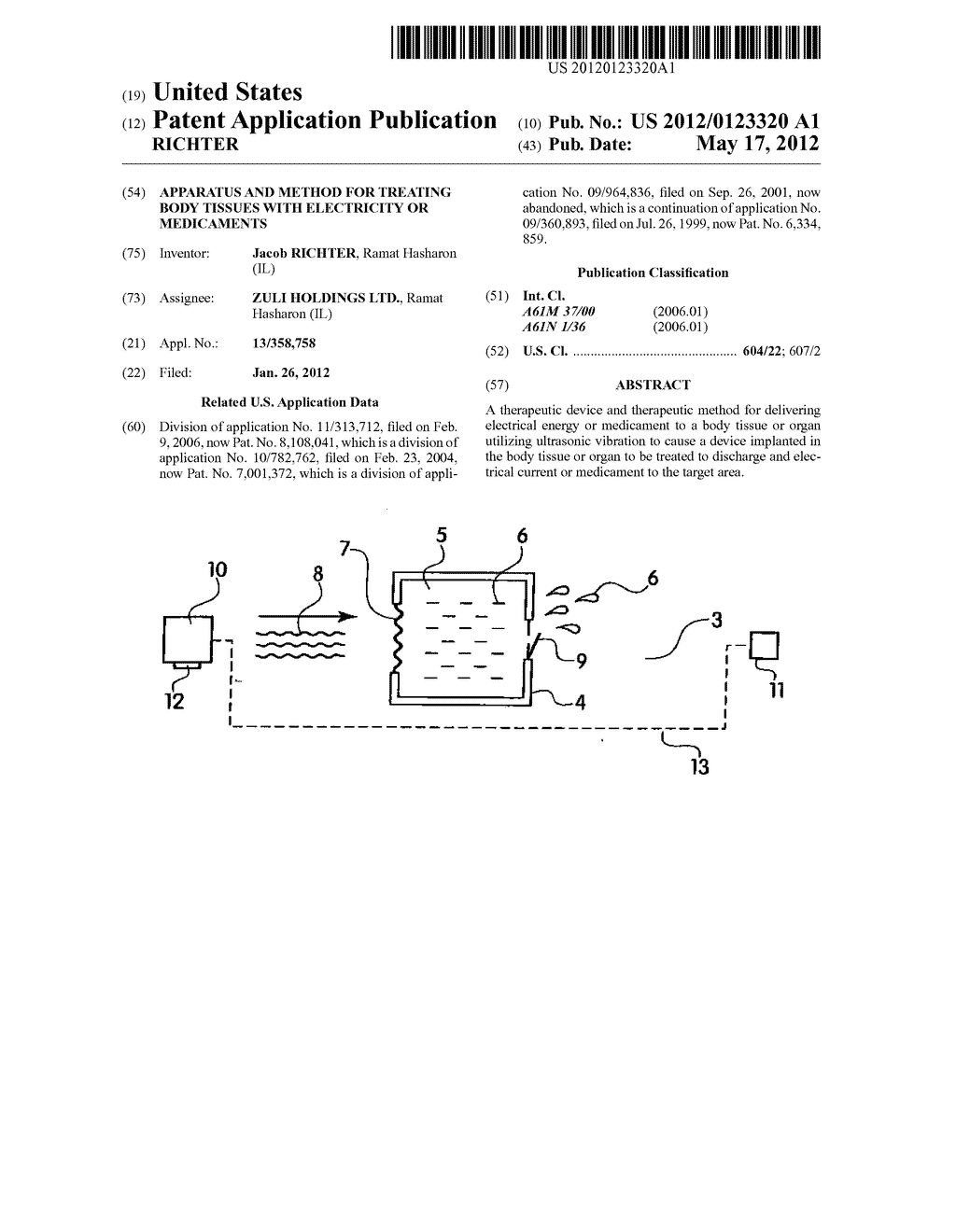 APPARATUS AND METHOD FOR TREATING BODY TISSUES WITH ELECTRICITY OR     MEDICAMENTS - diagram, schematic, and image 01