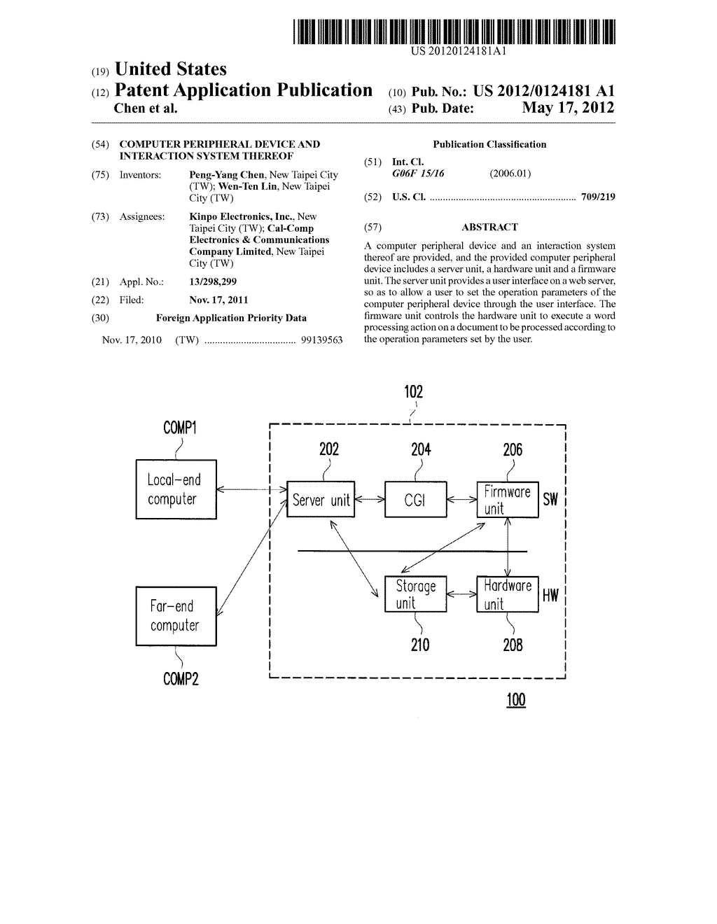 COMPUTER PERIPHERAL DEVICE AND INTERACTION SYSTEM THEREOF - diagram, schematic, and image 01