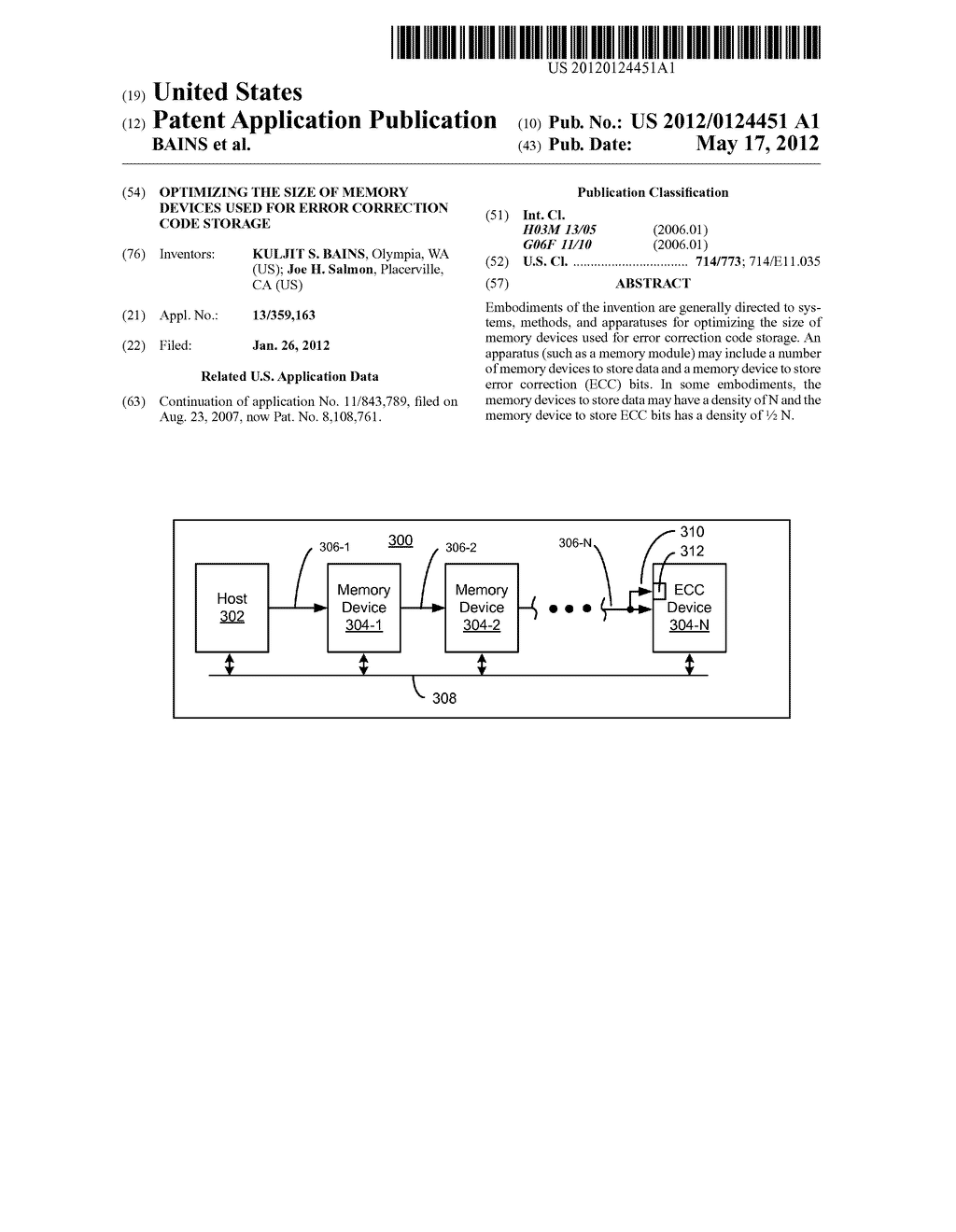 OPTIMIZING THE SIZE OF MEMORY DEVICES USED FOR ERROR CORRECTION CODE     STORAGE - diagram, schematic, and image 01