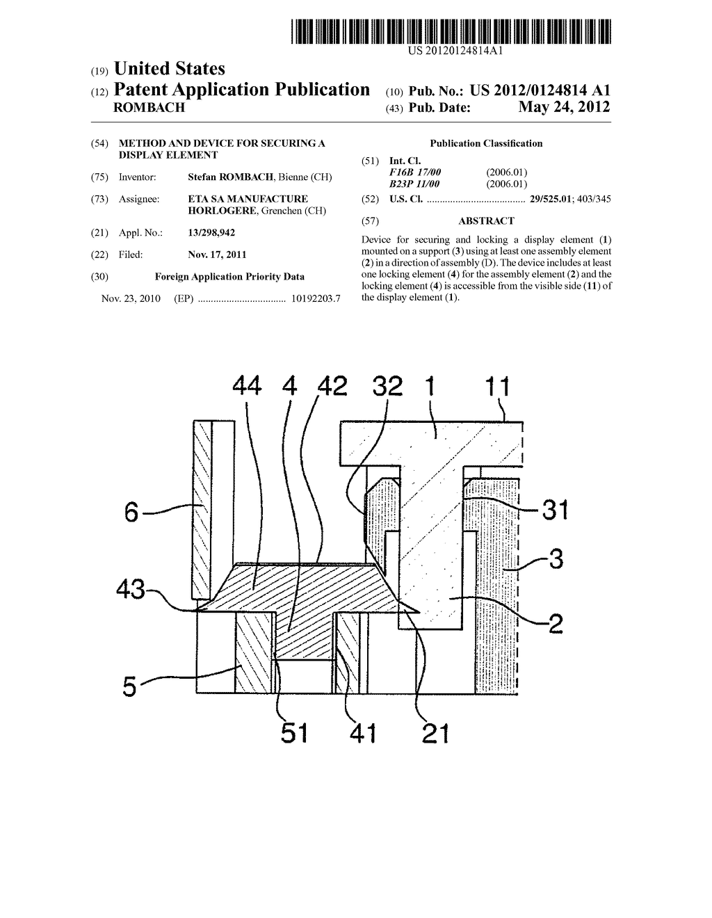 METHOD AND DEVICE FOR SECURING A DISPLAY ELEMENT - diagram, schematic, and image 01