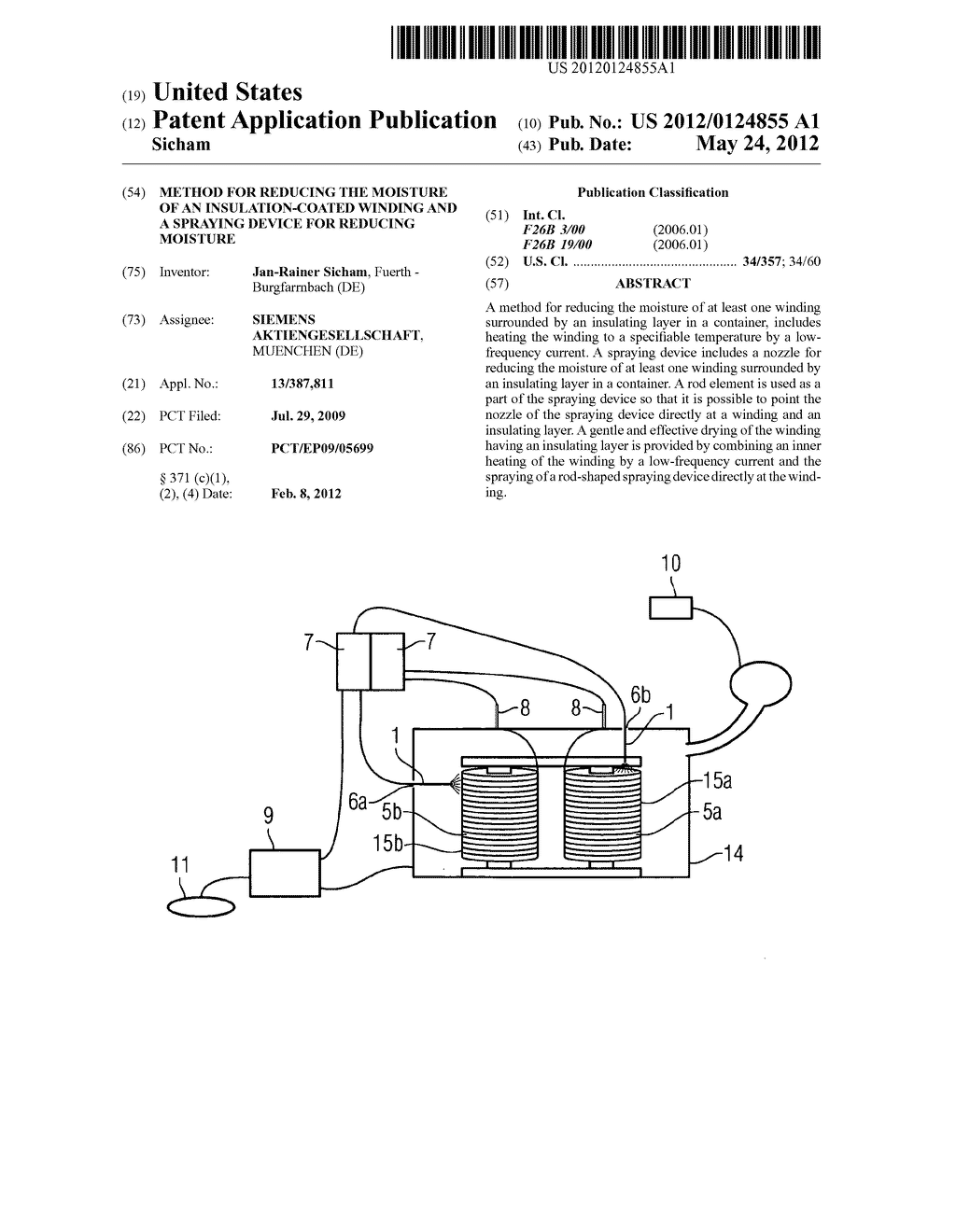 METHOD FOR REDUCING THE MOISTURE OF AN INSULATION-COATED WINDING AND A     SPRAYING DEVICE FOR REDUCING MOISTURE - diagram, schematic, and image 01