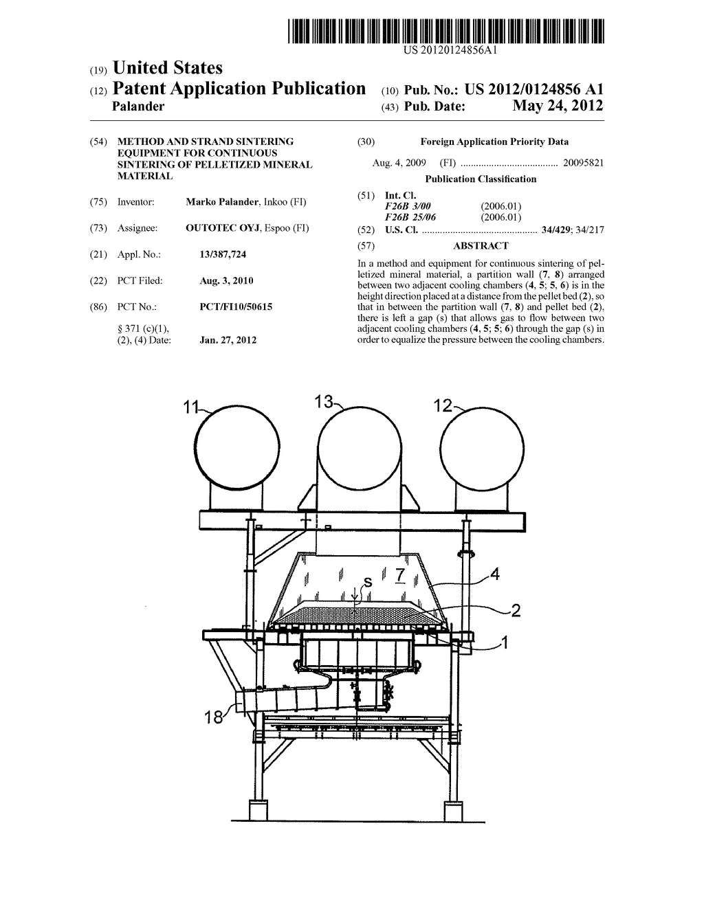 METHOD AND STRAND SINTERING EQUIPMENT FOR CONTINUOUS SINTERING OF     PELLETIZED MINERAL MATERIAL - diagram, schematic, and image 01