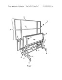 Mobile folding choral riser with high-speed cylinder lift-assist mechanism     and partially independent back railing linkage diagram and image