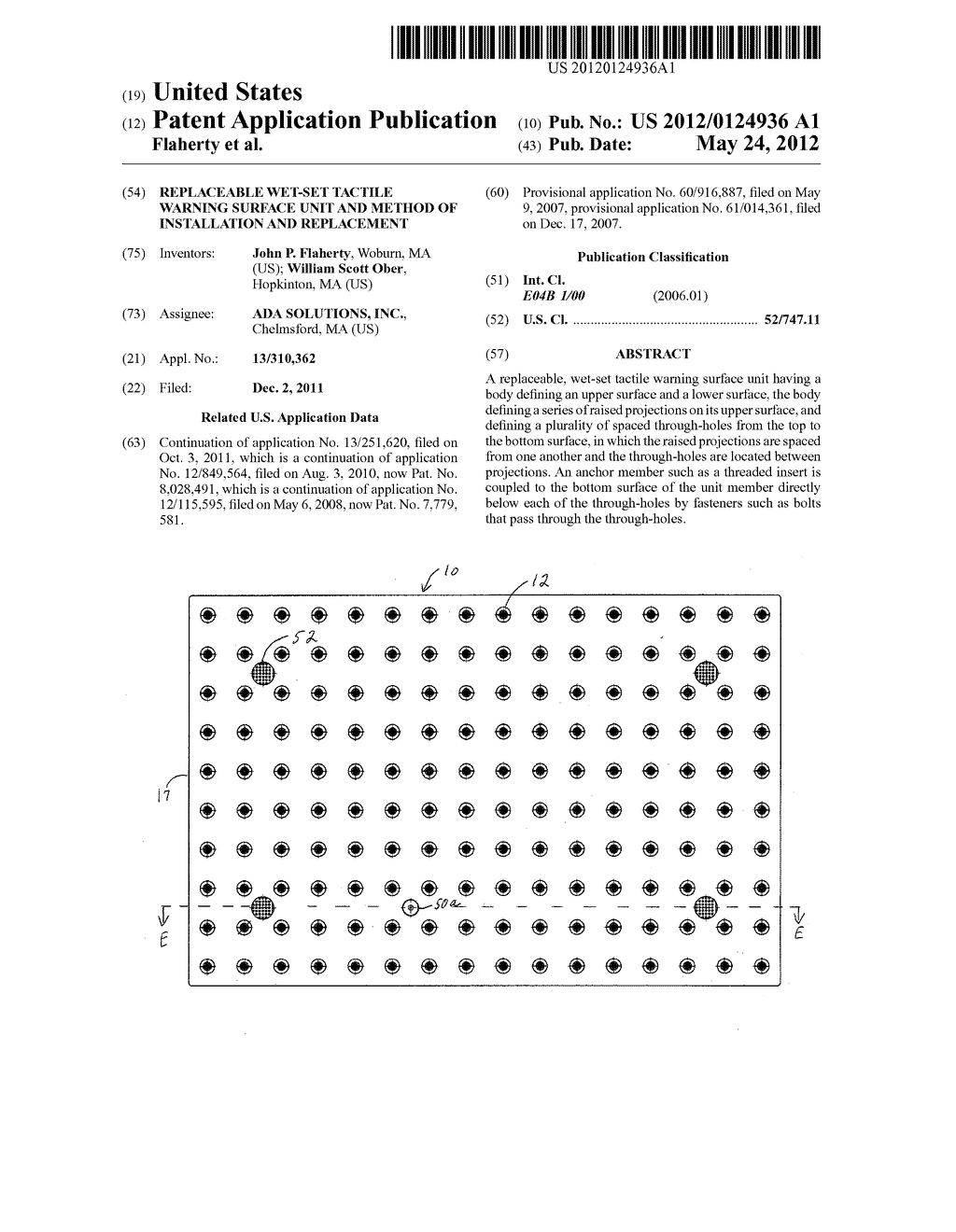 REPLACEABLE WET-SET TACTILE WARNING SURFACE UNIT AND METHOD OF     INSTALLATION AND REPLACEMENT - diagram, schematic, and image 01