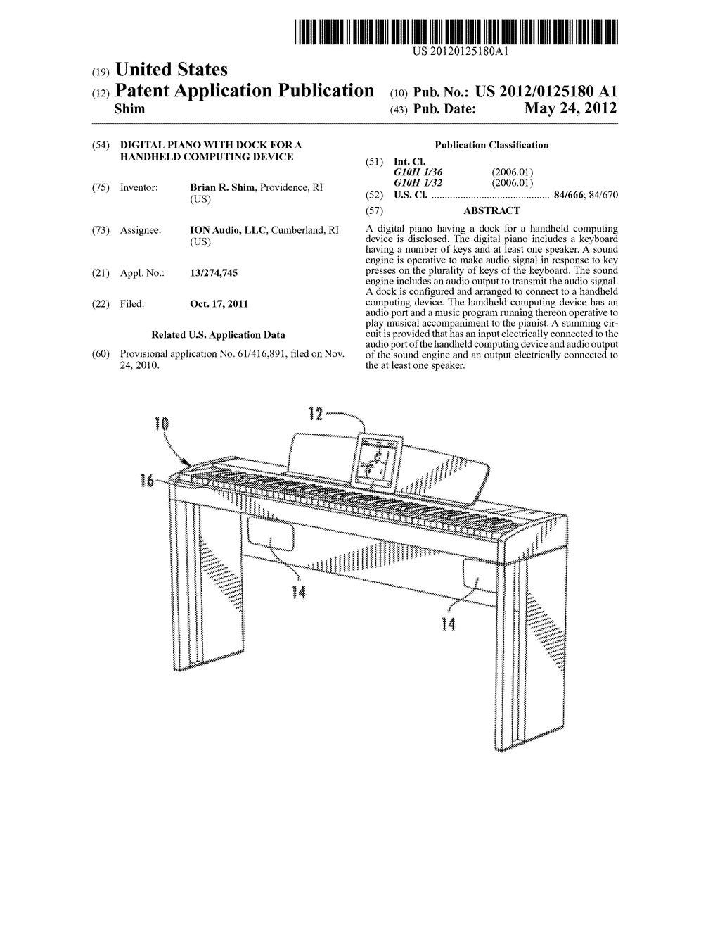 DIGITAL PIANO WITH DOCK FOR A HANDHELD COMPUTING DEVICE - diagram, schematic, and image 01